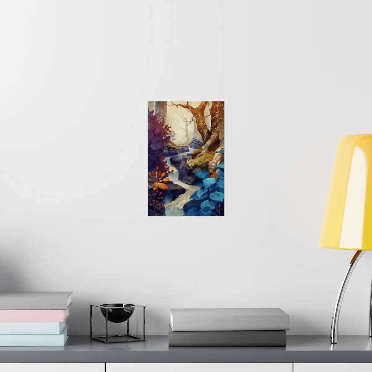 Enchanted Stream with Golden and Sapphire Hues - Matte Vertical Posters mockup angle 8
