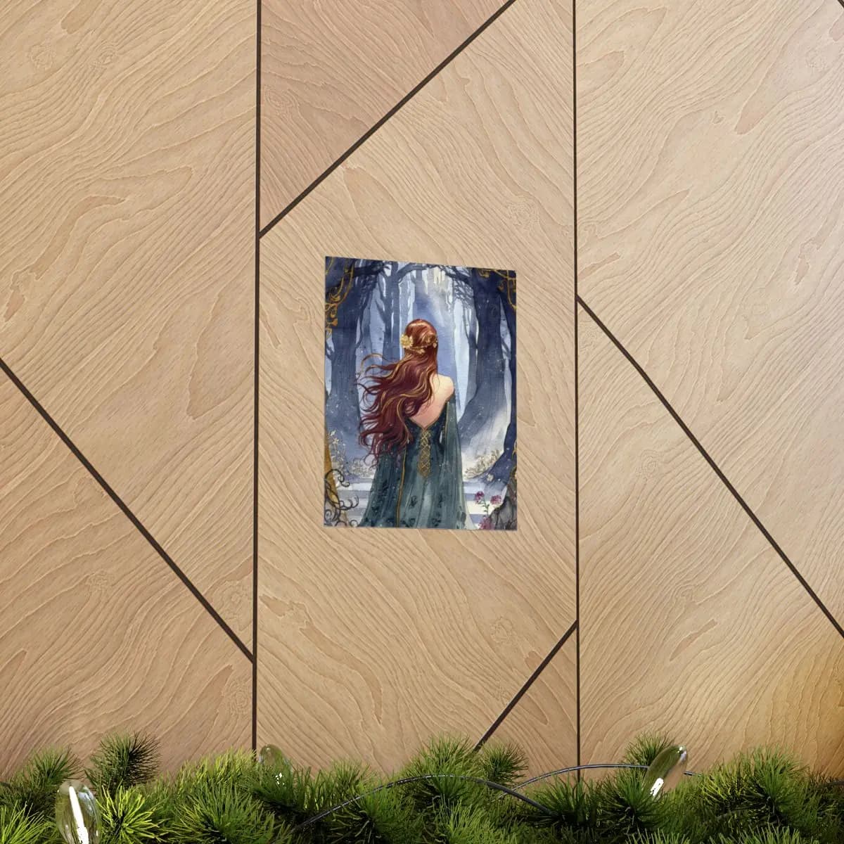 Auburn-Haired Princess at the Edge of an Enchanted Forest - Matte Vertical Posters mockup angle 5