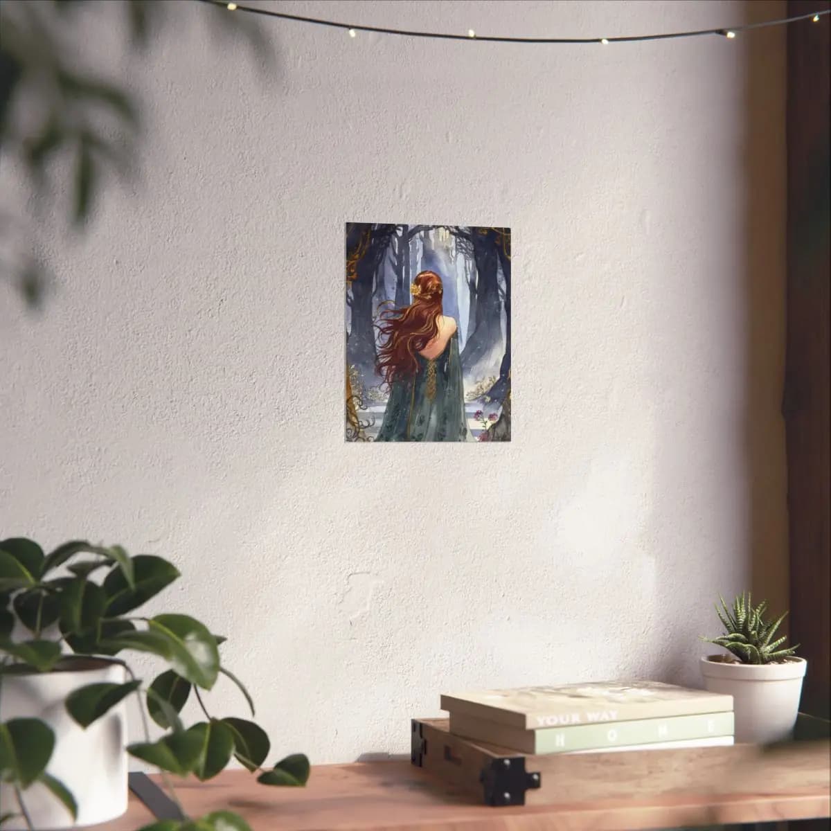 Auburn-Haired Princess at the Edge of an Enchanted Forest - Matte Vertical Posters mockup angle 6