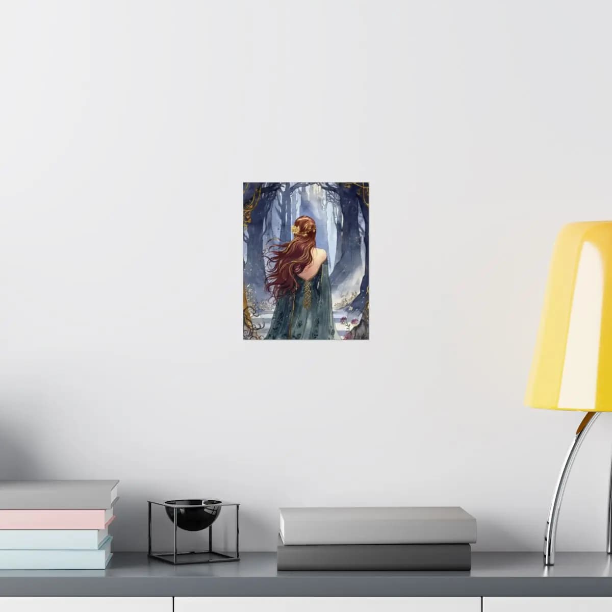 Auburn-Haired Princess at the Edge of an Enchanted Forest - Matte Vertical Posters mockup angle 8