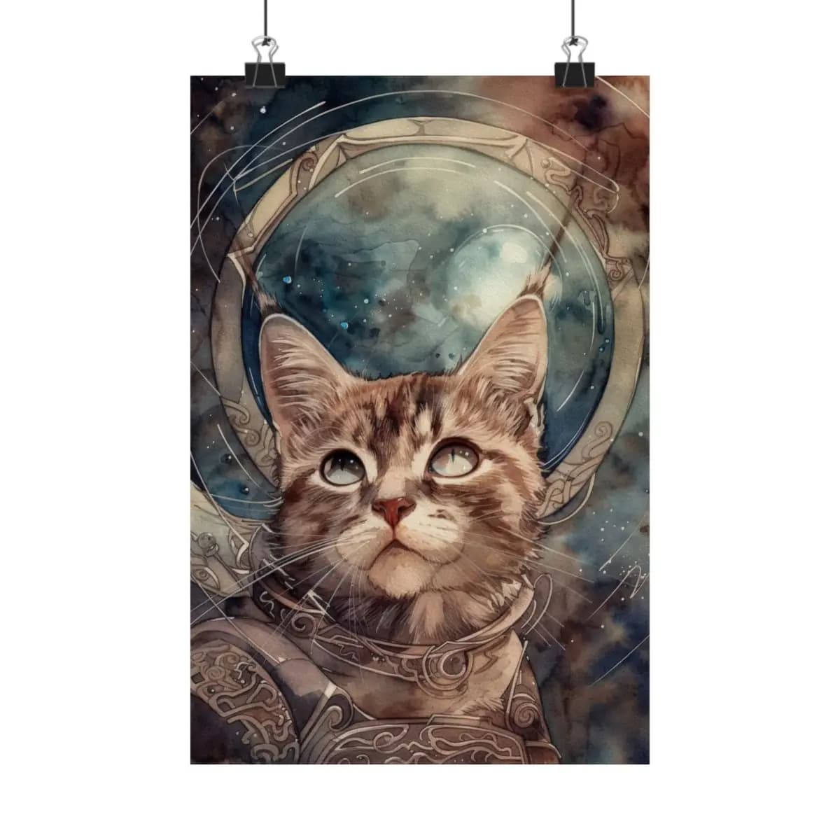 Stargazing Kitten Astronaut in Ornate Armor - Matte Vertical Posters mockup angle 1