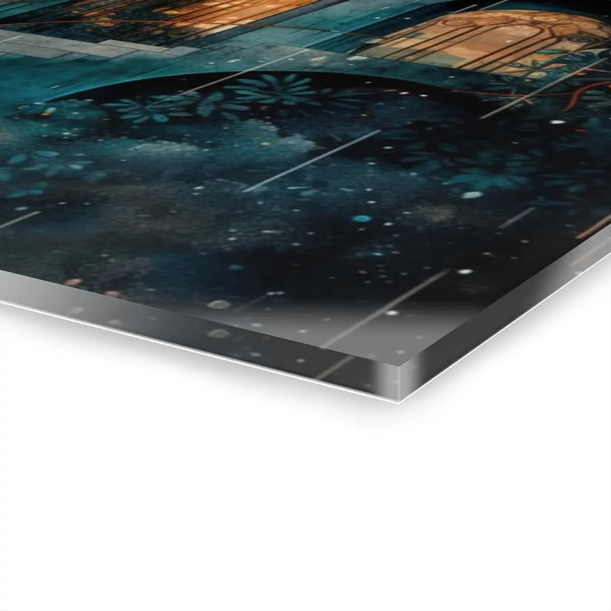 Enchanted Palace Rising Through Dream Rain - Acrylic Prints (French Cleat Hanging) mockup angle 3
