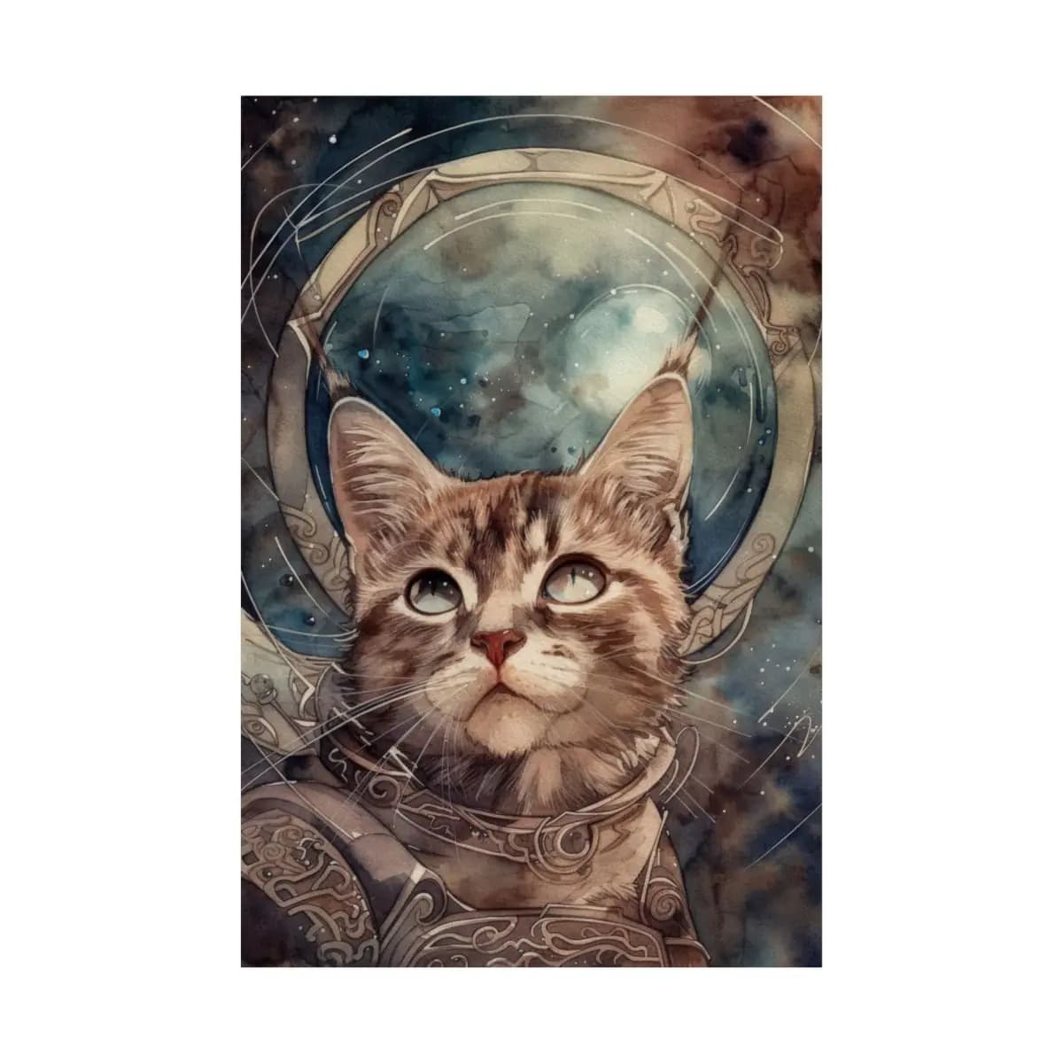 Stargazing Kitten Astronaut in Ornate Armor - Matte Vertical Posters mockup angle 2