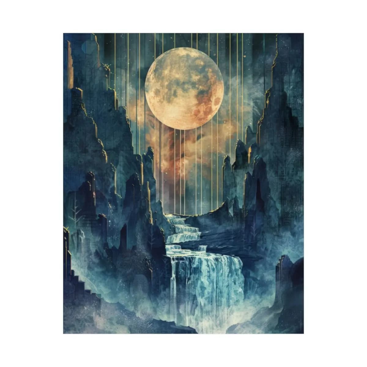 Sovereign Moon Over the Obsidian Falls - Matte Vertical Posters mockup angle 2