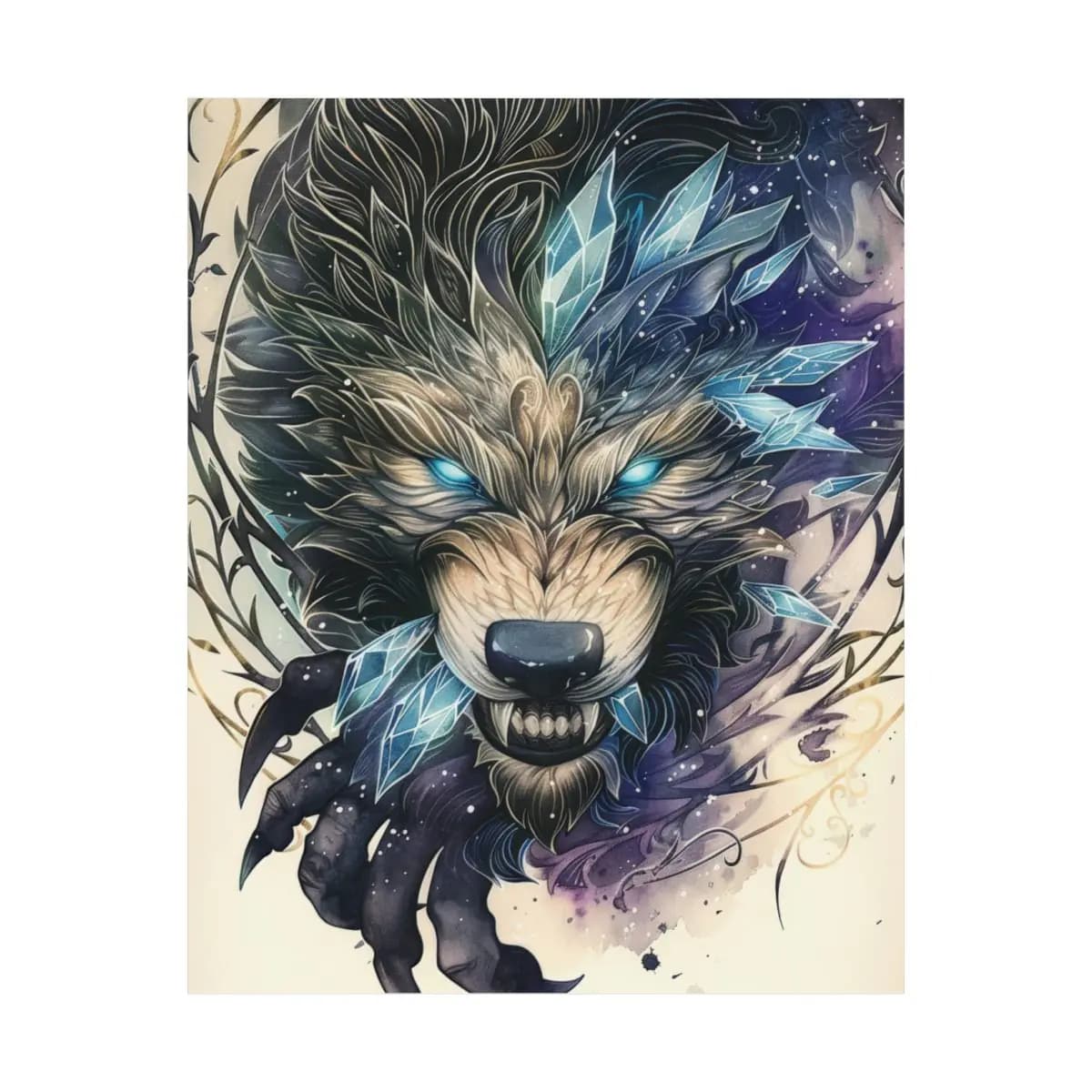 The Ice Wolf with Lightning Eyes - Matte Vertical Posters mockup angle 2