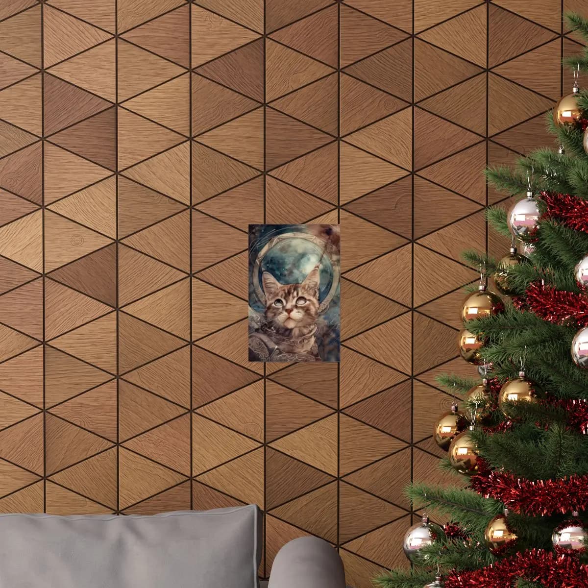 Stargazing Kitten Astronaut in Ornate Armor - Matte Vertical Posters mockup angle 4
