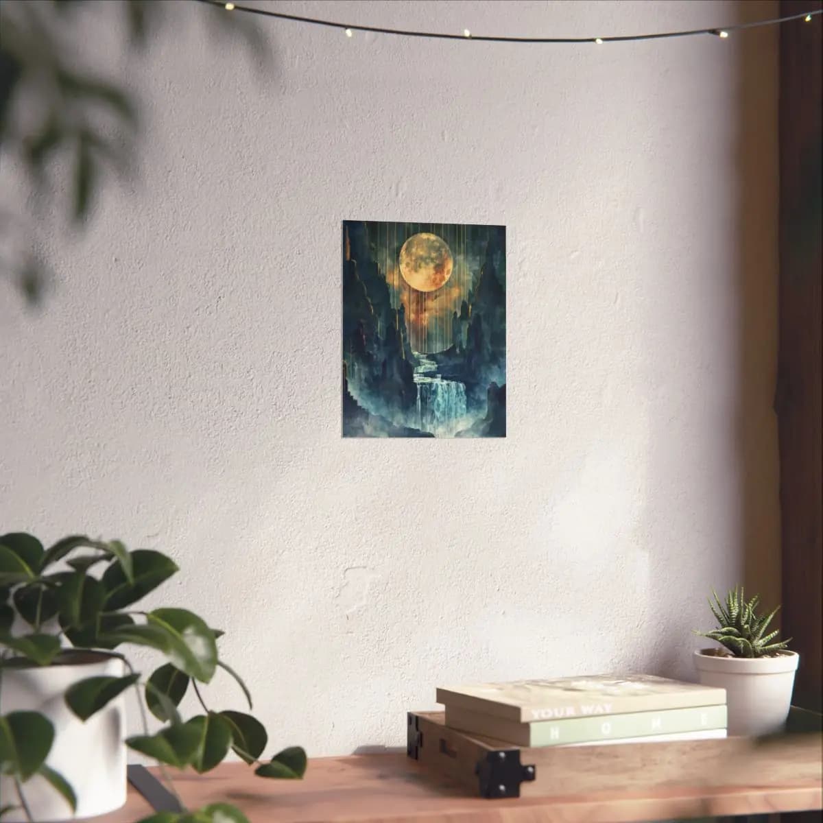 Sovereign Moon Over the Obsidian Falls - Matte Vertical Posters mockup angle 6