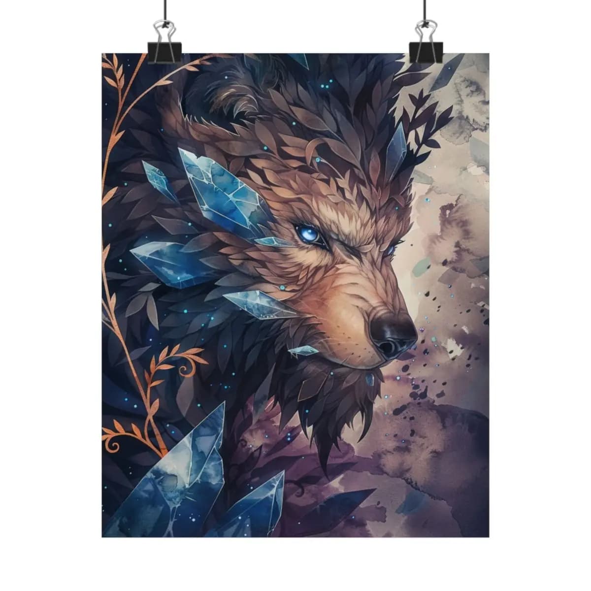 Crystal Guardian Wolf with Moonlit Eyes - Matte Vertical Posters mockup angle 1