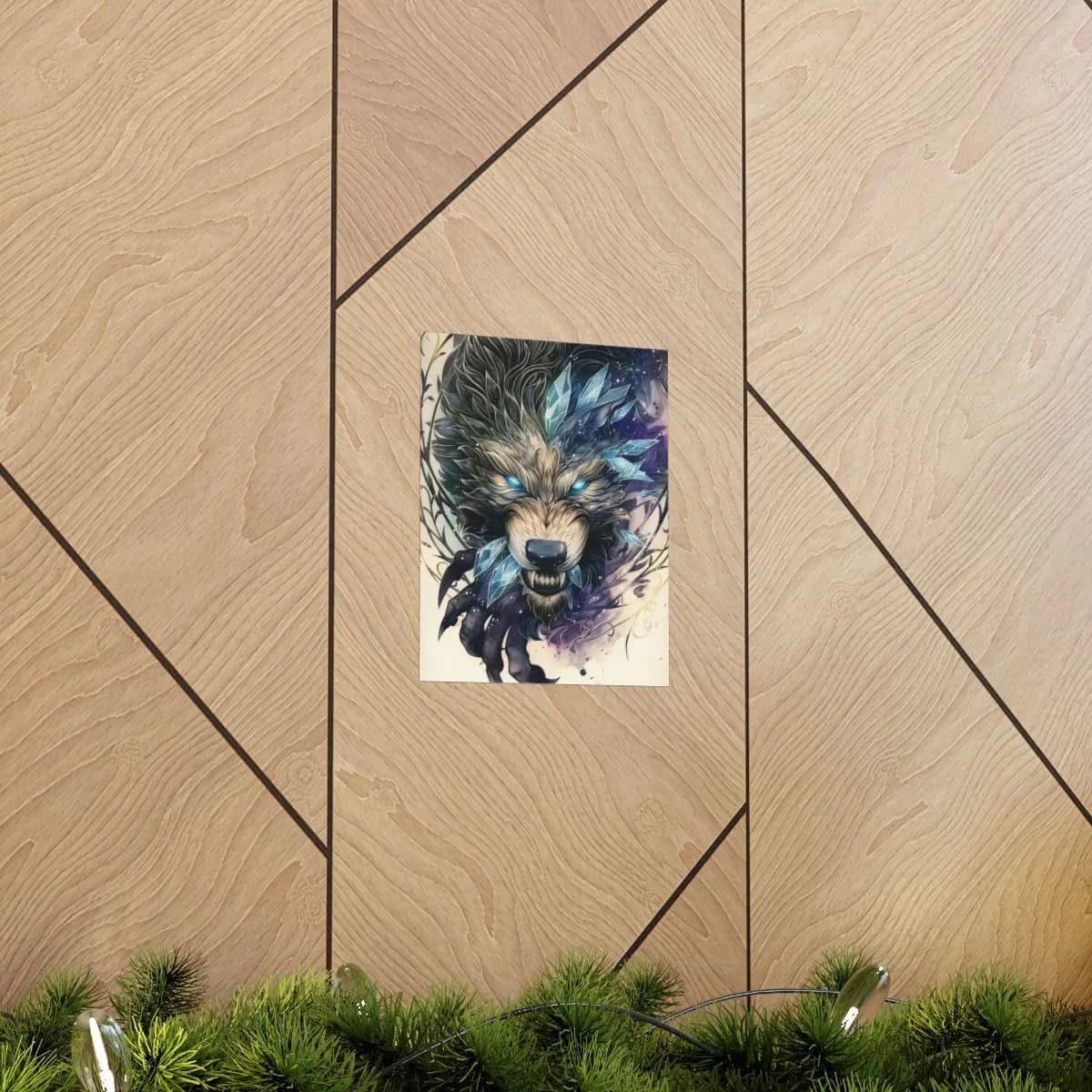 The Ice Wolf with Lightning Eyes - Matte Vertical Posters mockup angle 5