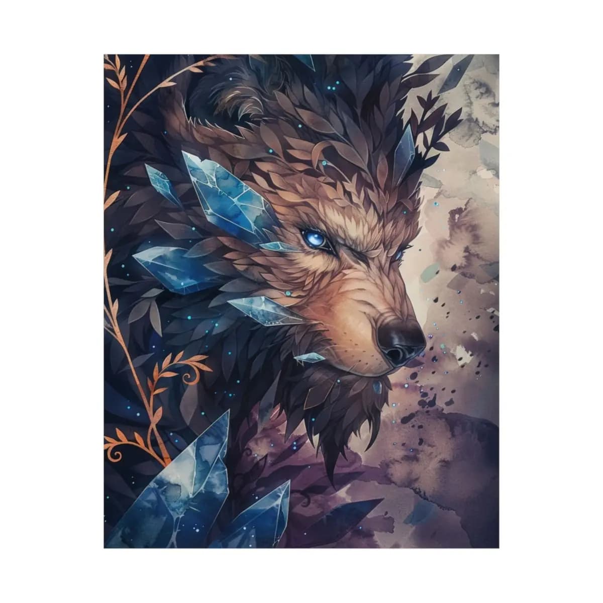 Crystal Guardian Wolf with Moonlit Eyes - Matte Vertical Posters mockup angle 2