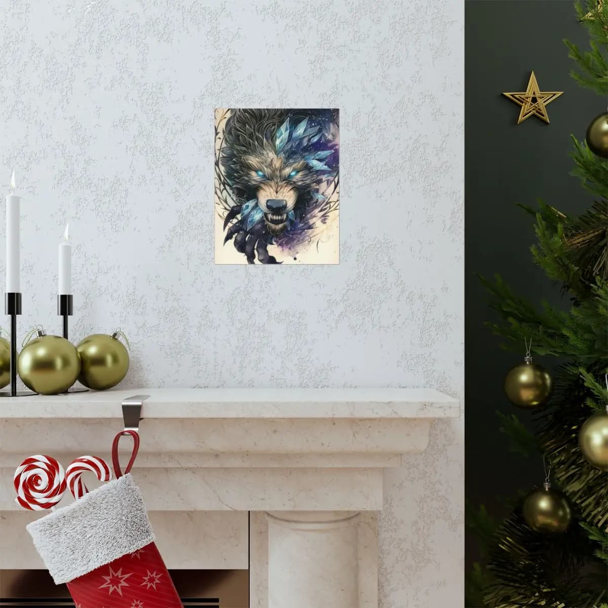 The Ice Wolf with Lightning Eyes - Matte Vertical Posters mockup angle 7