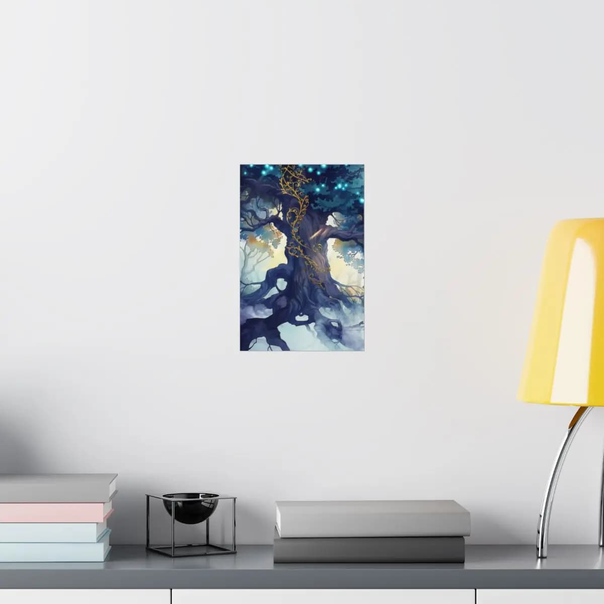 Ancient Tree of Golden Ornaments and Celestial Lights - Matte Vertical Posters mockup angle 8