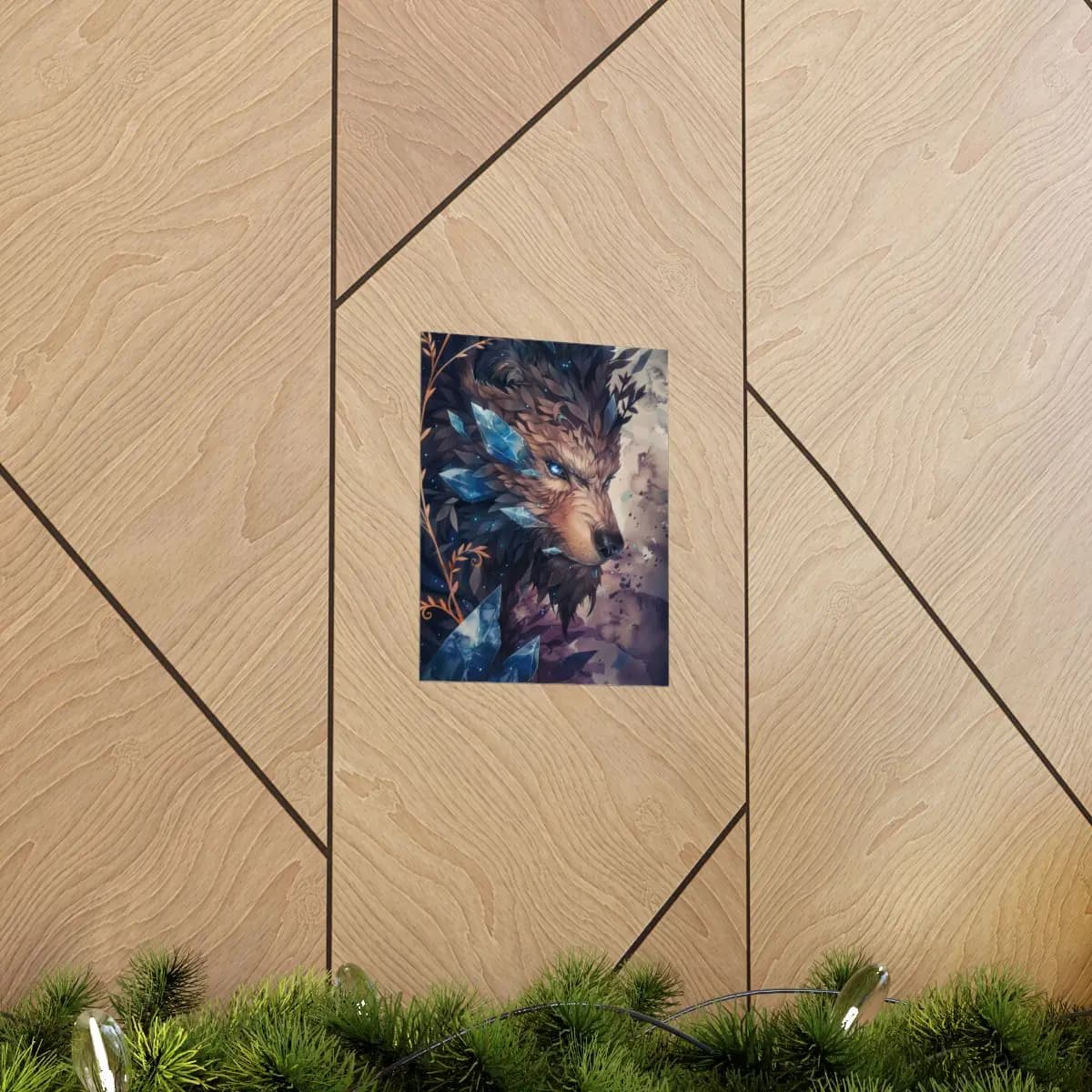 Crystal Guardian Wolf with Moonlit Eyes - Matte Vertical Posters mockup angle 5
