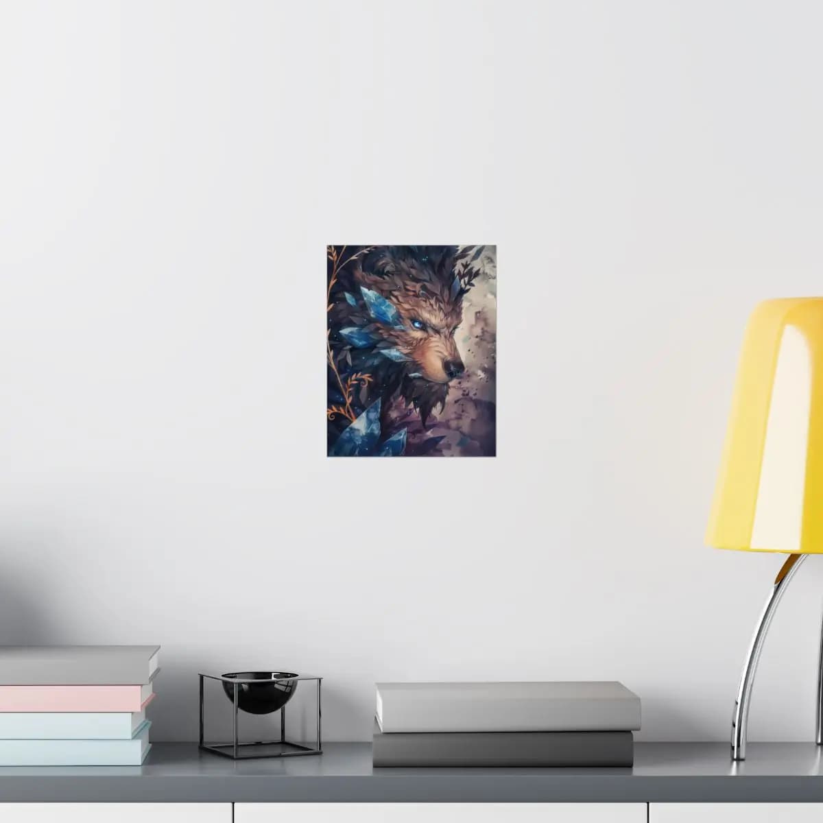 Crystal Guardian Wolf with Moonlit Eyes - Matte Vertical Posters mockup angle 8