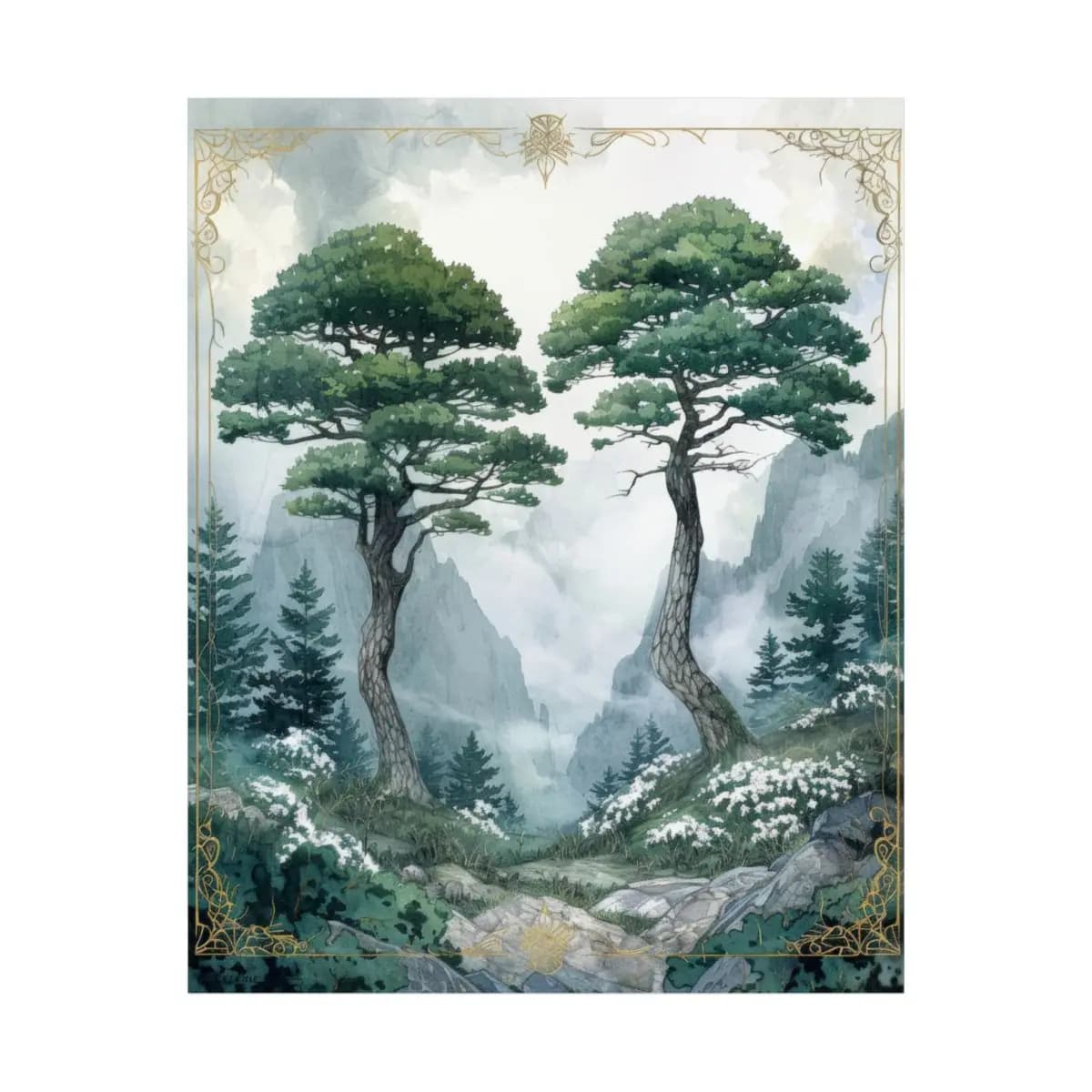 Two Majestic Pines at the Mountain's Edge - Matte Vertical Posters mockup angle 2