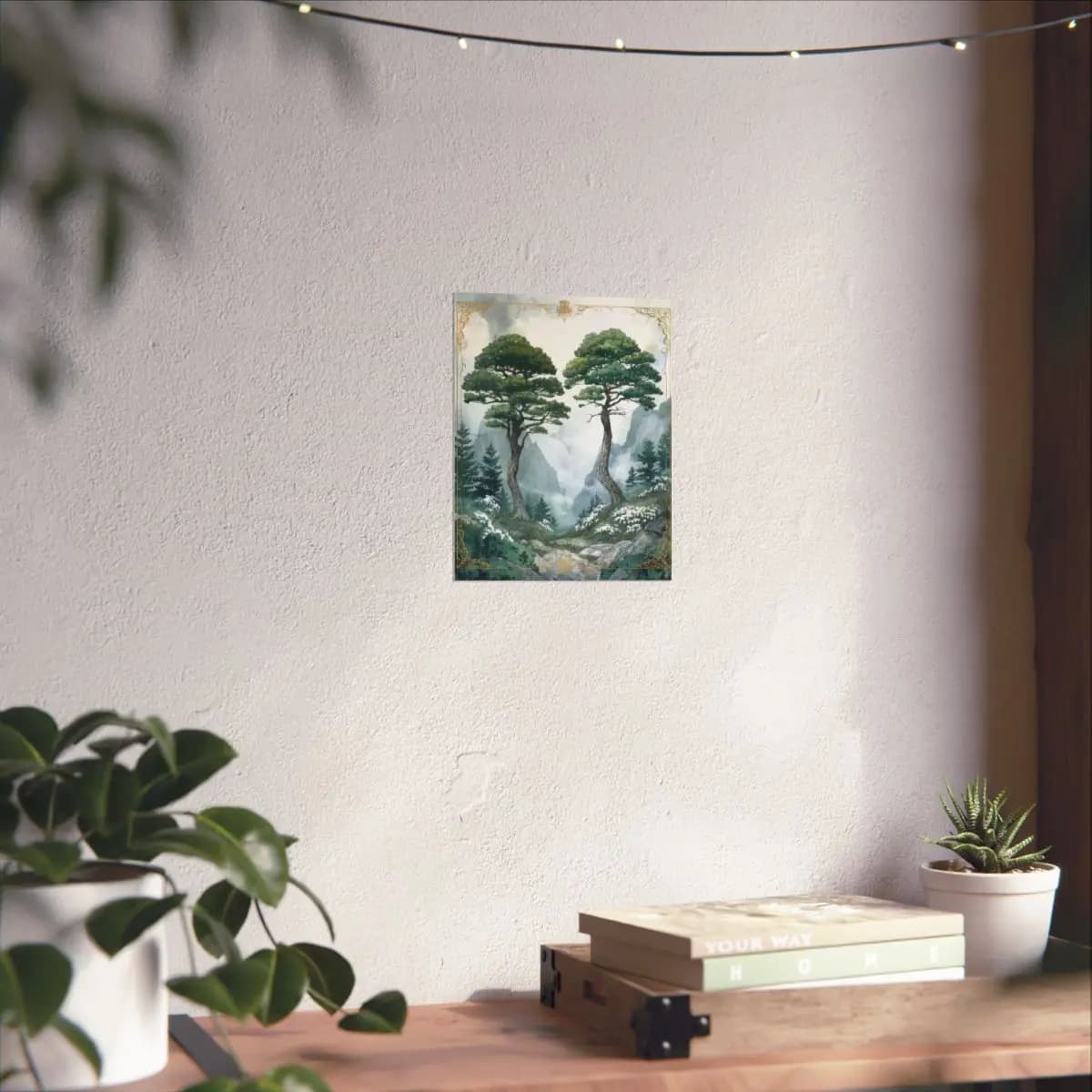 Two Majestic Pines at the Mountain's Edge - Matte Vertical Posters mockup angle 6