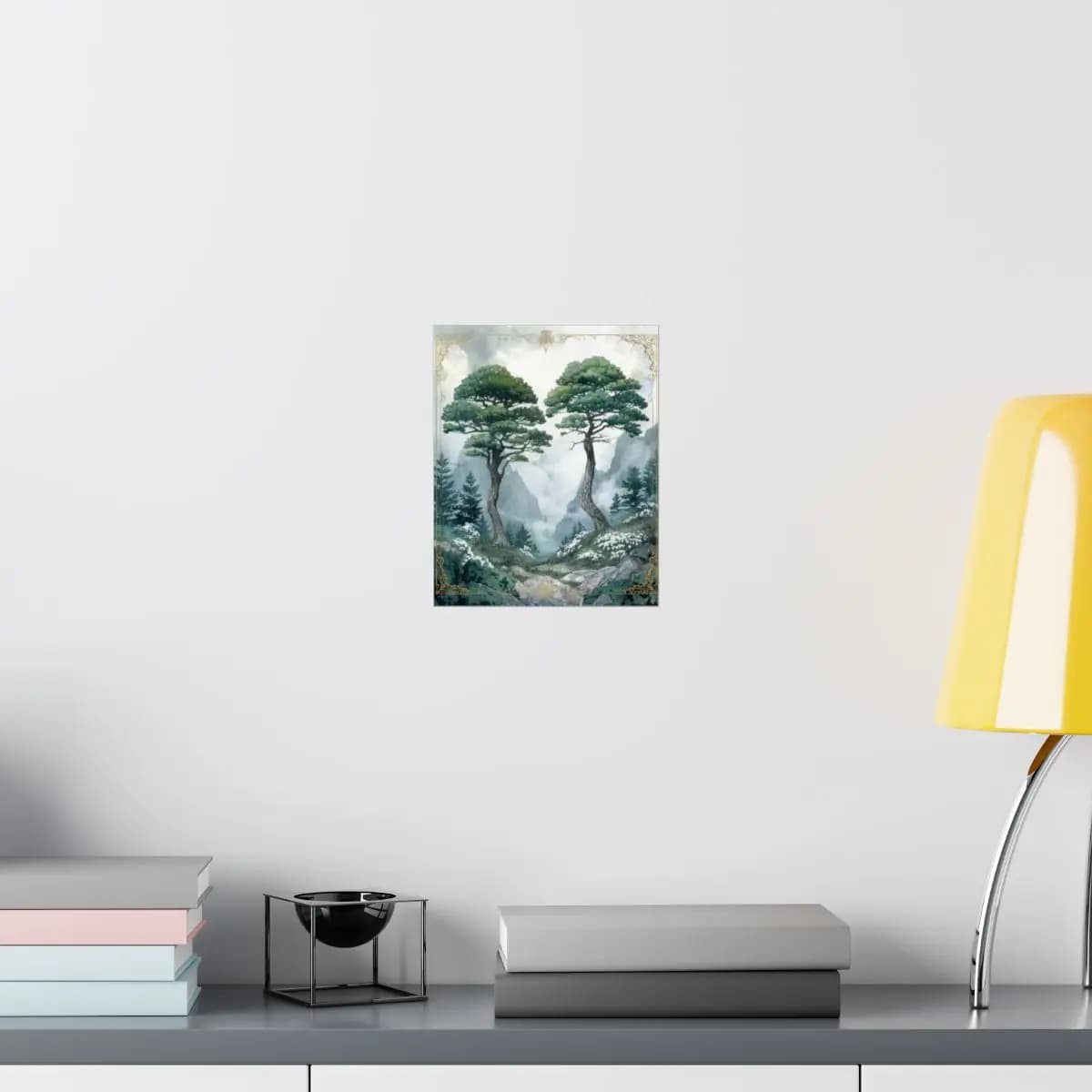 Two Majestic Pines at the Mountain's Edge - Matte Vertical Posters mockup angle 8