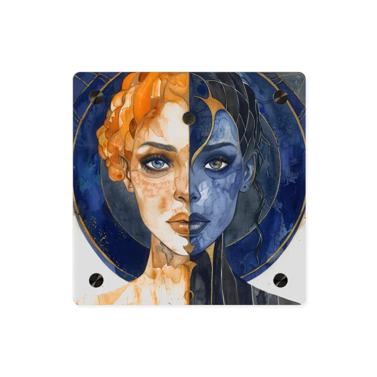 Celestial Duality — A Woman of Light and Shadow - Acrylic Wall Art Panels mockup angle 1