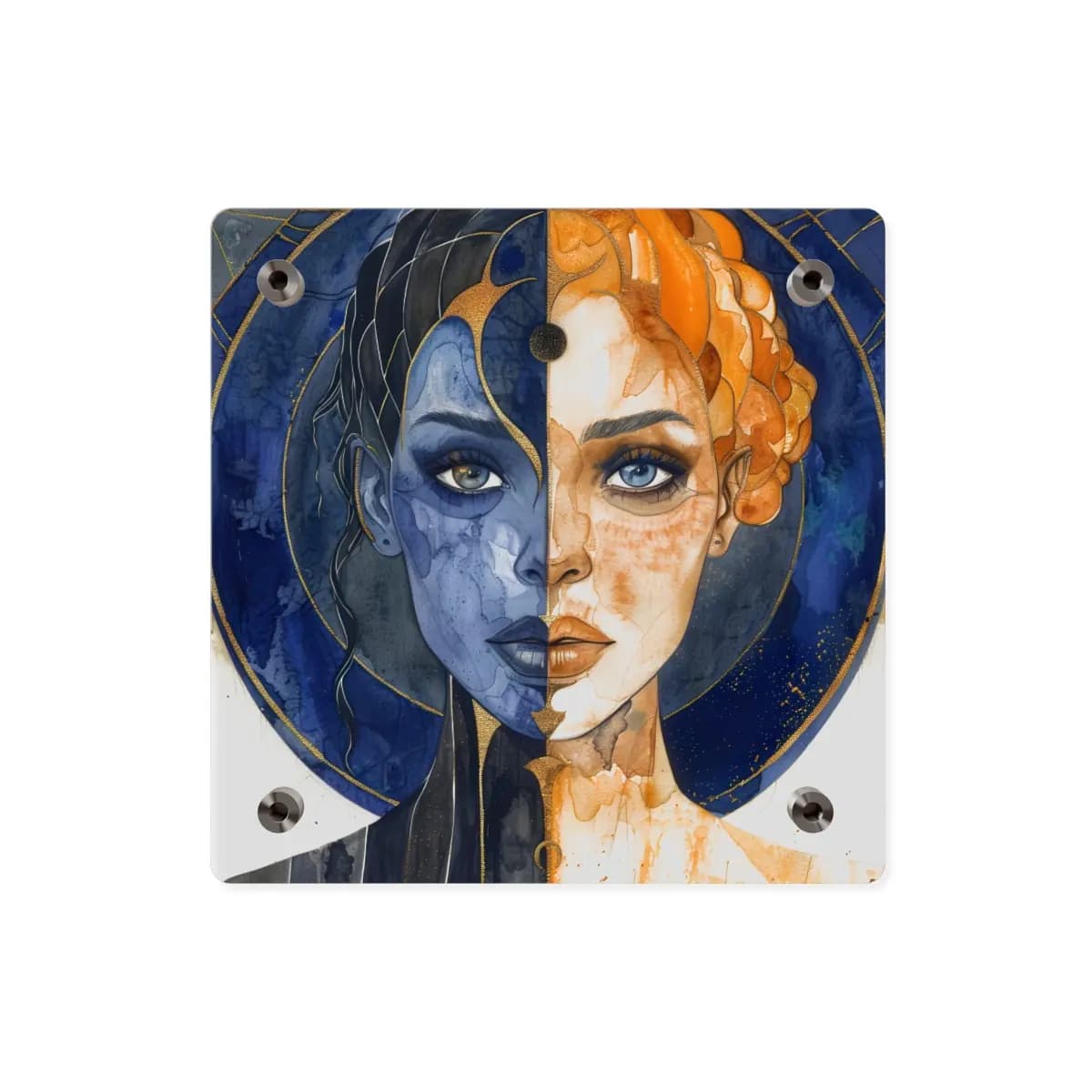 Celestial Duality — A Woman of Light and Shadow - Acrylic Wall Art Panels mockup angle 2
