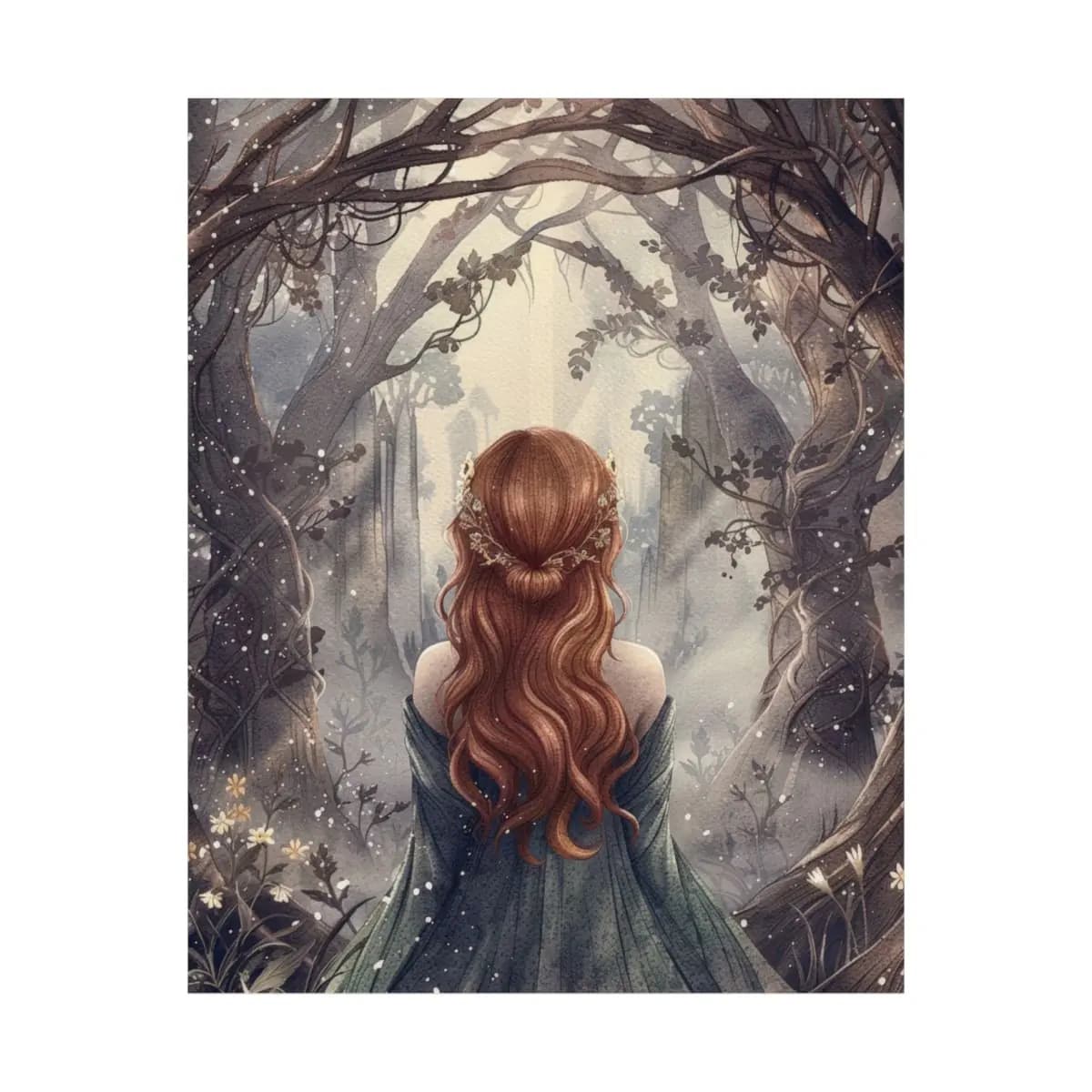 Red-Haired Maiden at the Enchanted Forest Gate - Matte Vertical Posters mockup angle 2