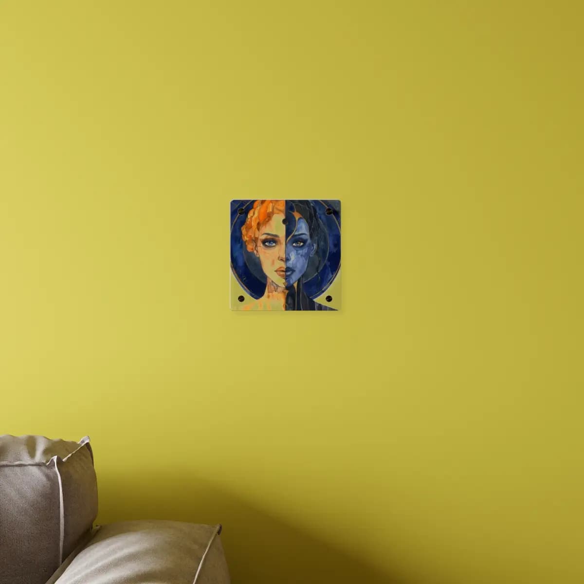 Celestial Duality — A Woman of Light and Shadow - Acrylic Wall Art Panels mockup angle 4