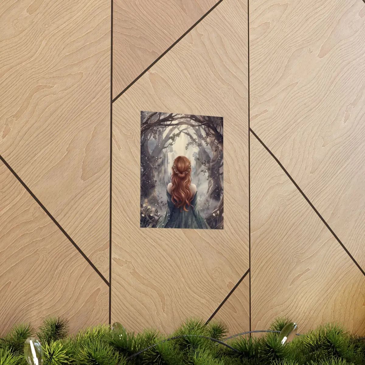 Red-Haired Maiden at the Enchanted Forest Gate - Matte Vertical Posters mockup angle 5
