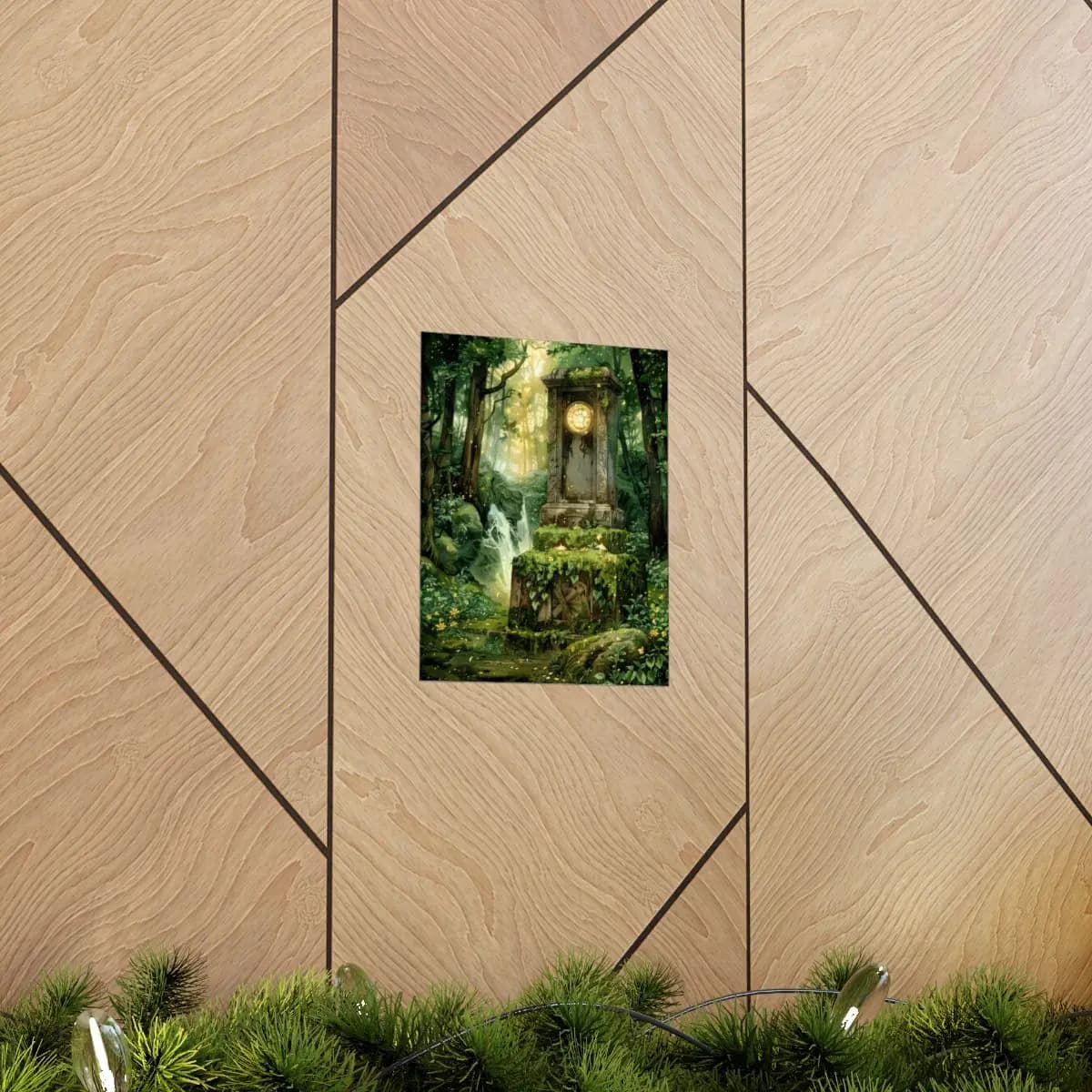 Ancient Stone Clock in the Heart of an Enchanted Forest - Matte Vertical Posters mockup angle 5