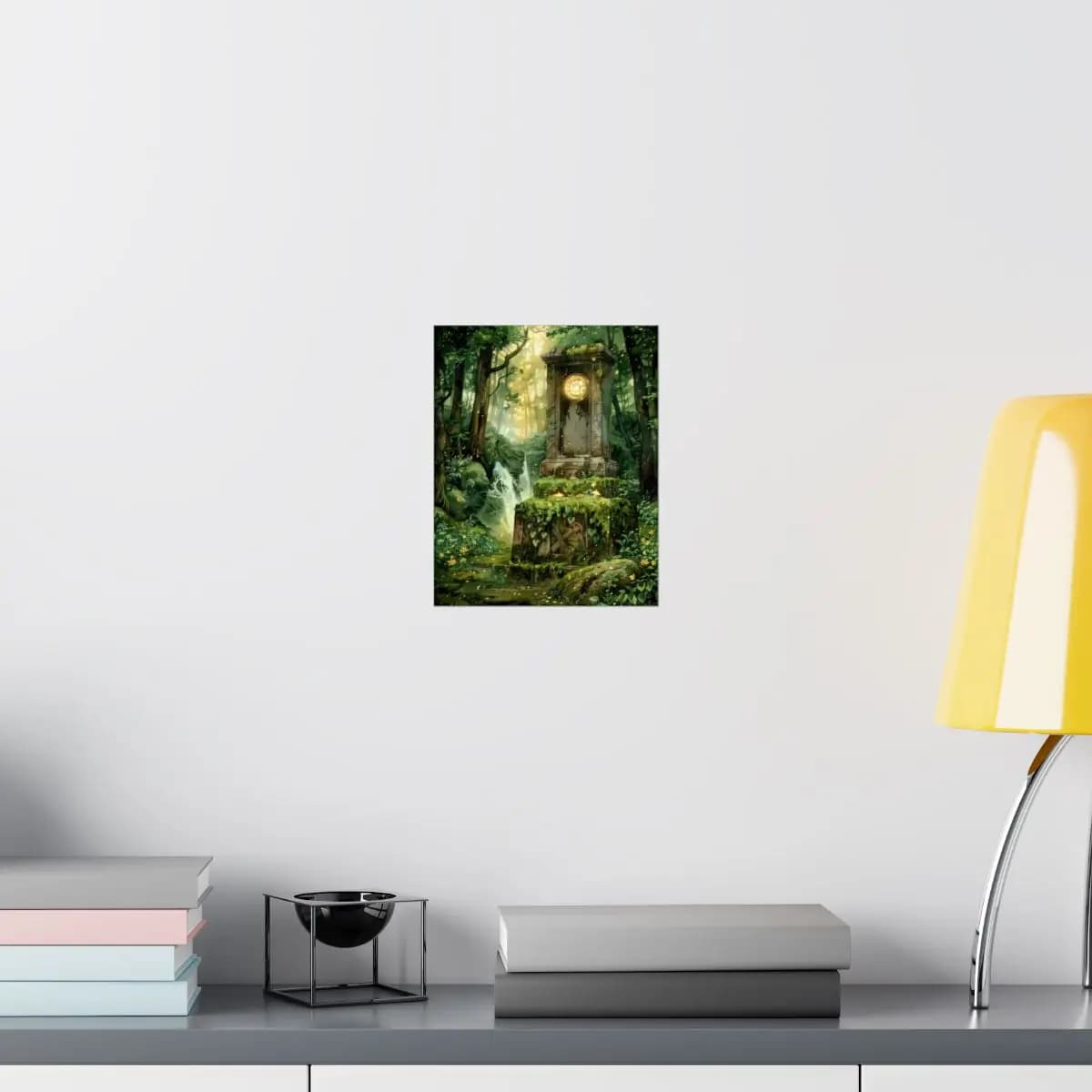 Ancient Stone Clock in the Heart of an Enchanted Forest - Matte Vertical Posters mockup angle 8