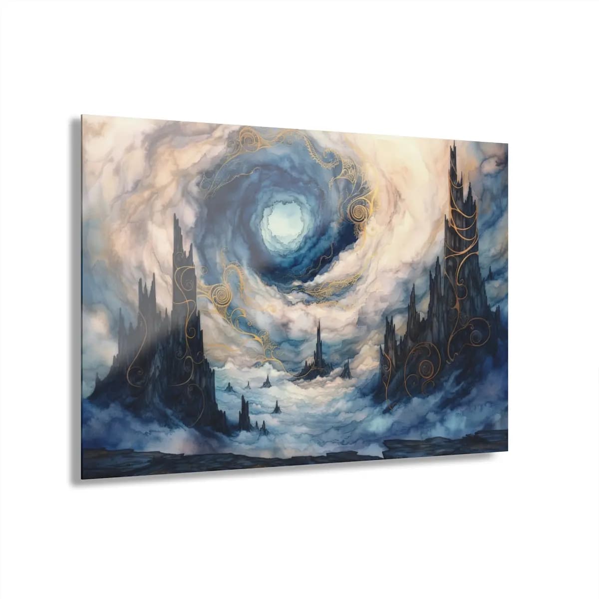 The Celestial Vortex Above Dark Spires - Acrylic Prints (French Cleat Hanging) mockup angle 1