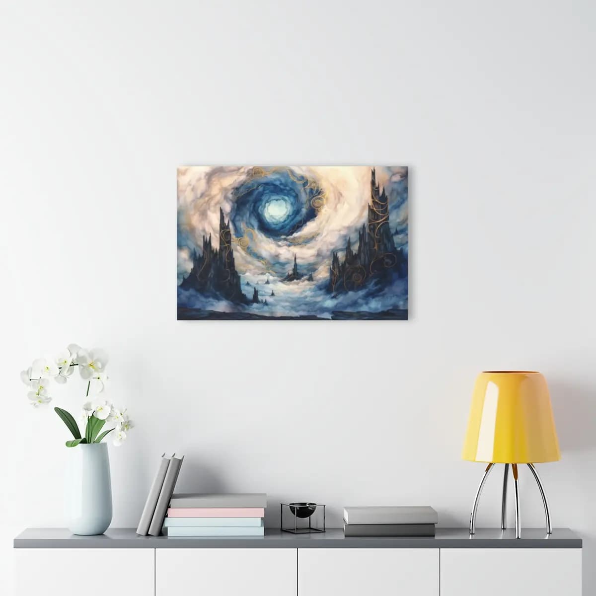 The Celestial Vortex Above Dark Spires - Acrylic Prints (French Cleat Hanging) mockup angle 4
