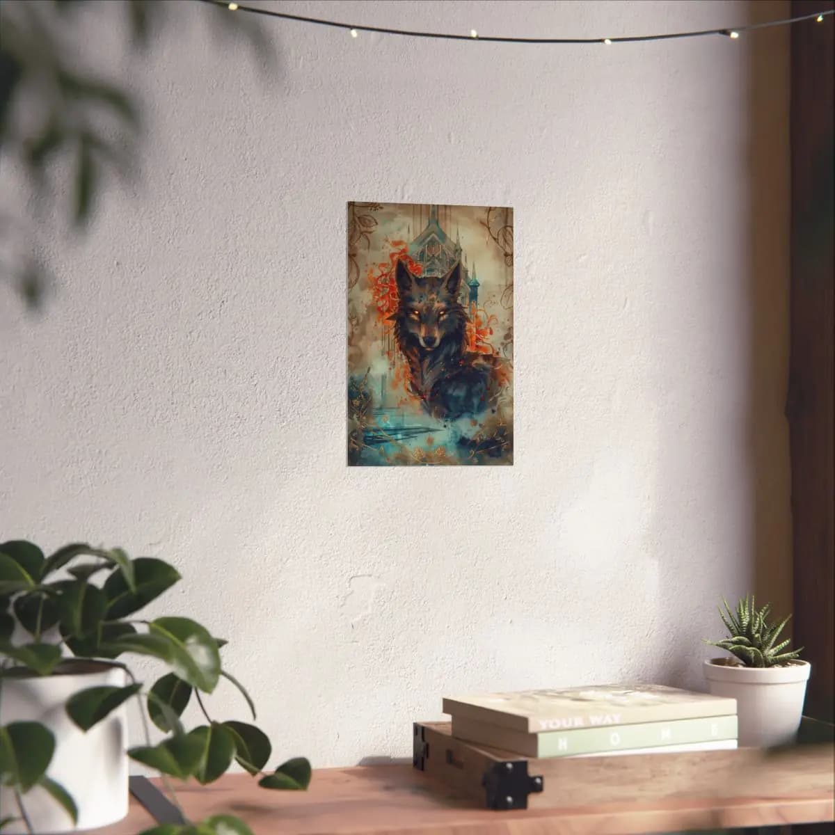 The Ember-Eyed Wolf Before the Gothic Cathedral - Matte Vertical Posters mockup angle 6