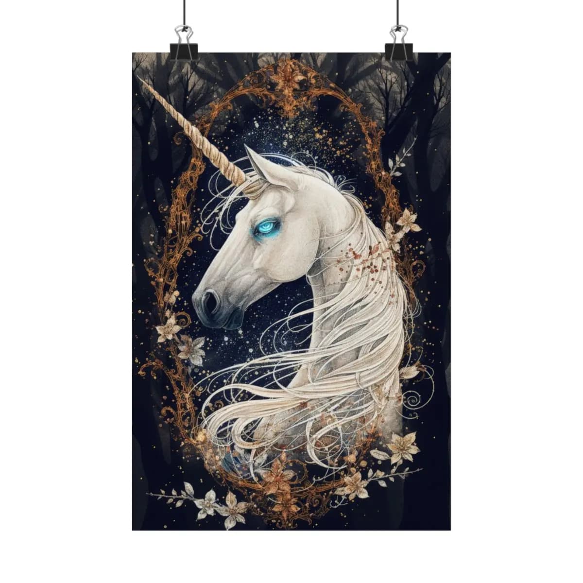 Mystic Unicorn with Glacial Blue Eyes - Matte Vertical Posters mockup angle 1