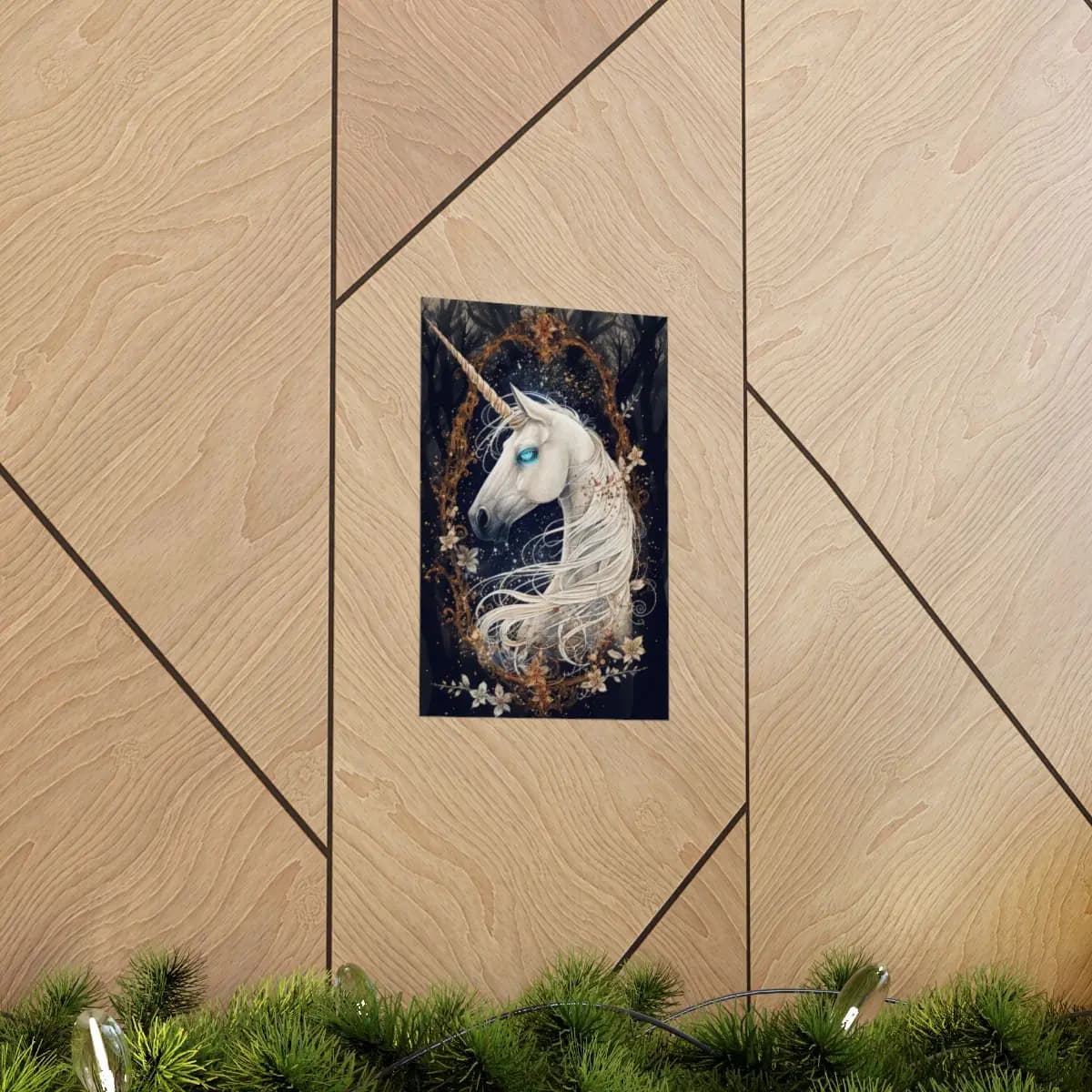 Mystic Unicorn with Glacial Blue Eyes - Matte Vertical Posters mockup angle 5