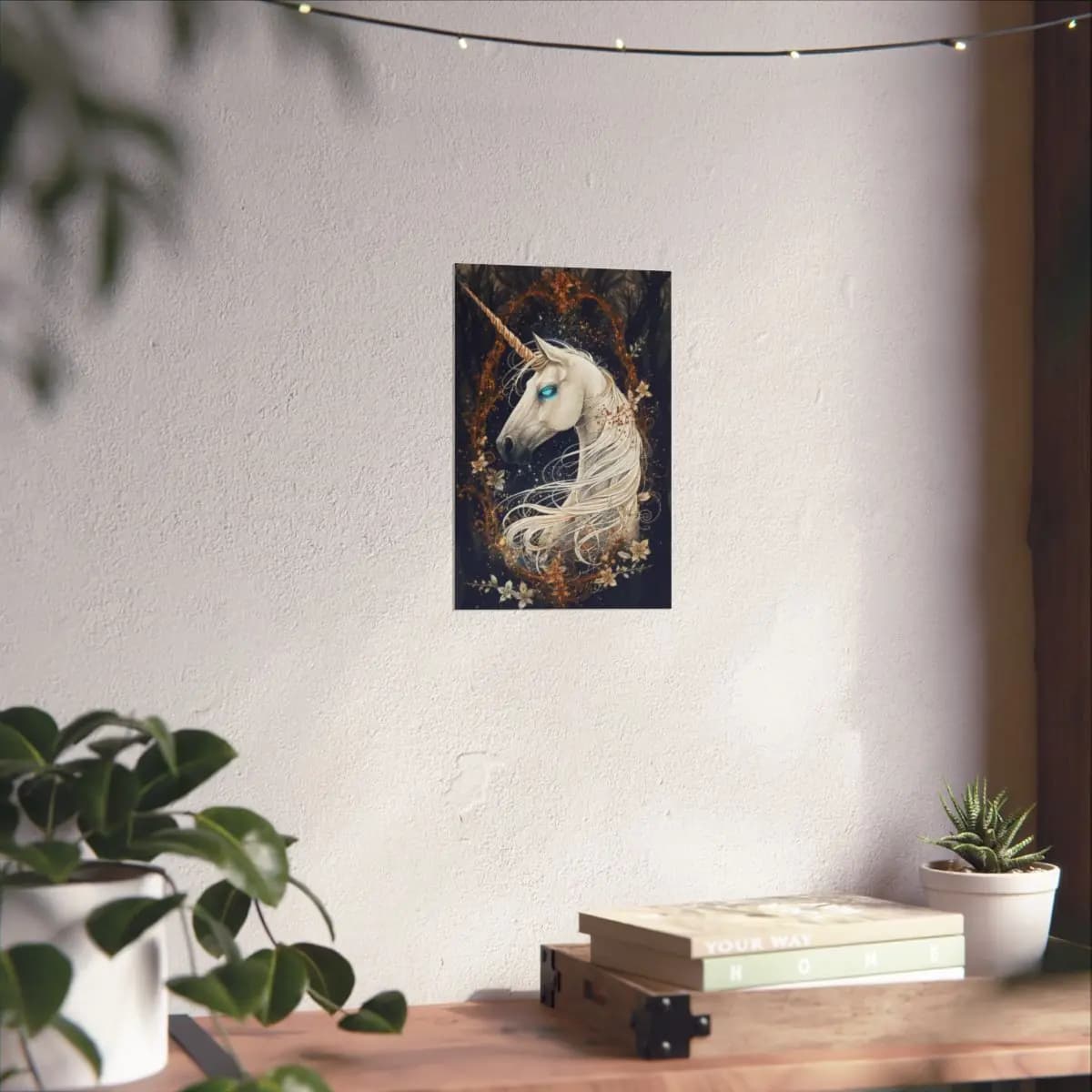 Mystic Unicorn with Glacial Blue Eyes - Matte Vertical Posters mockup angle 6