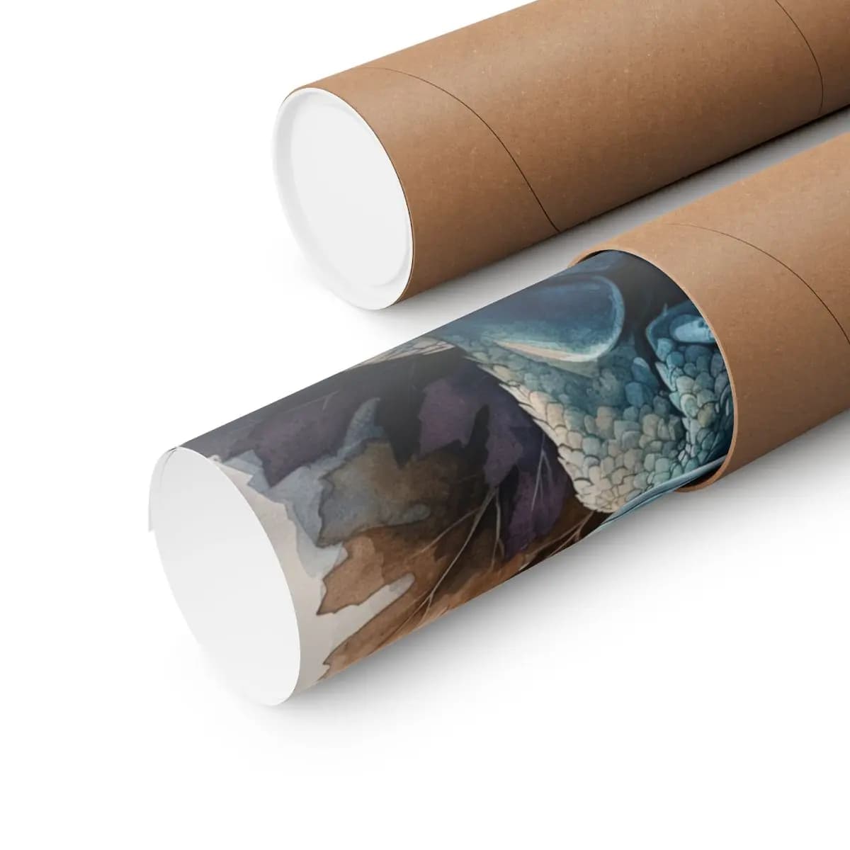 Baby Blue Dragon Nestled in Autumn Oak Leaves - Matte Vertical Posters mockup angle 3