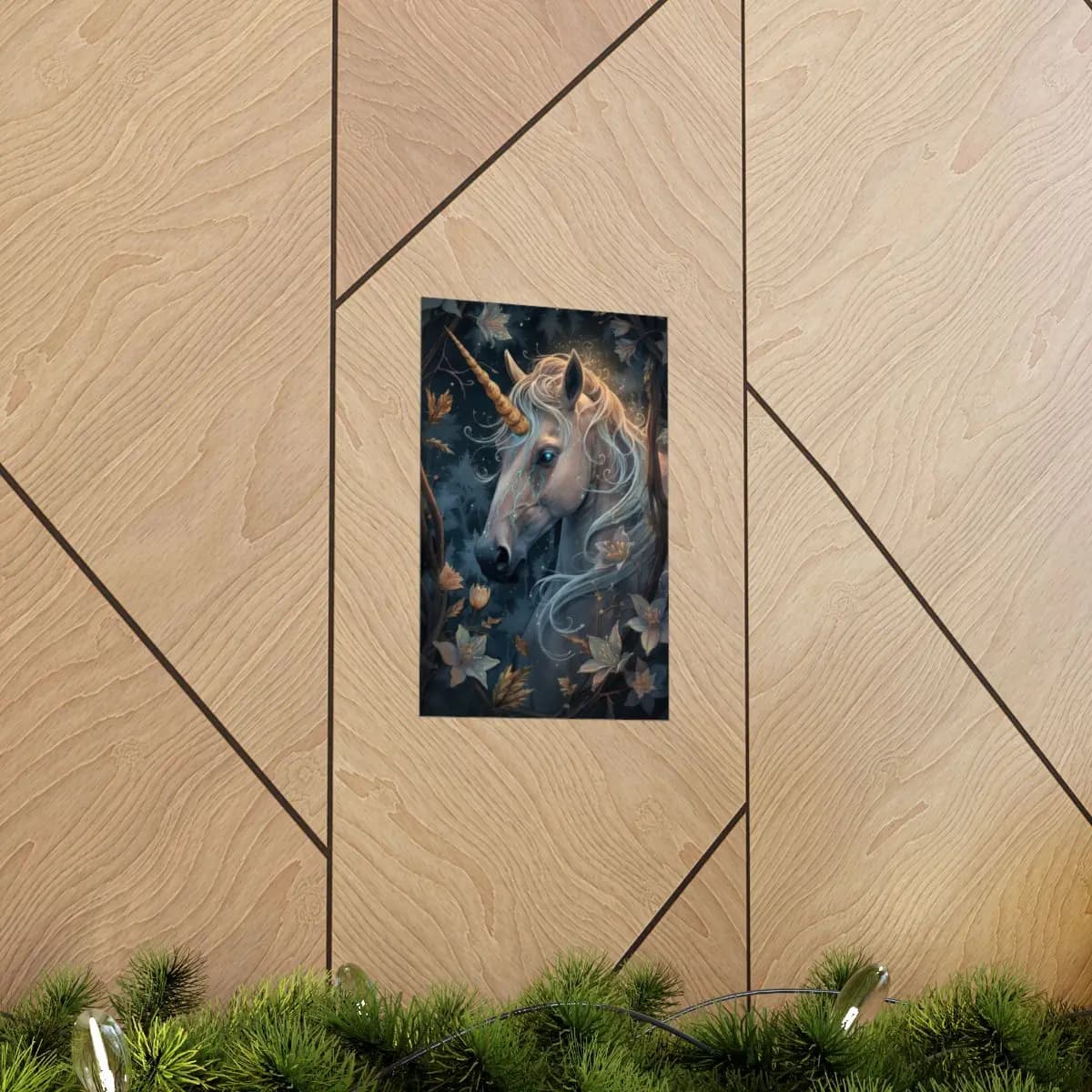 The Unicorn with Blue Light Tears - Matte Vertical Posters mockup angle 5