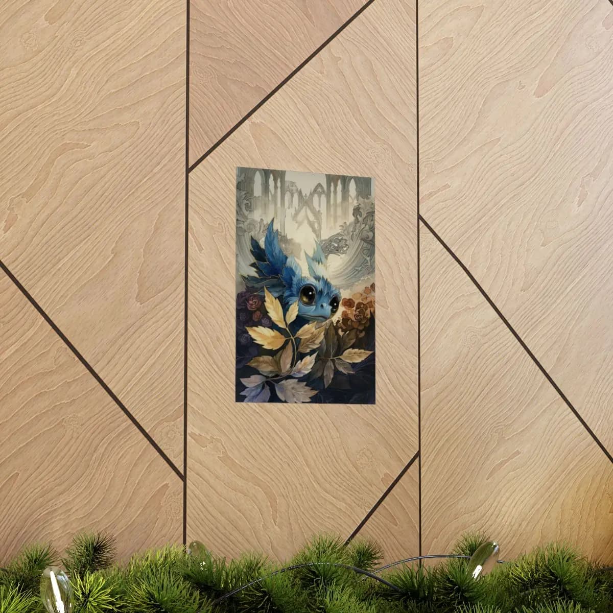 Blue Dragon Nestled Among Gothic Ruins - Matte Vertical Posters mockup angle 5