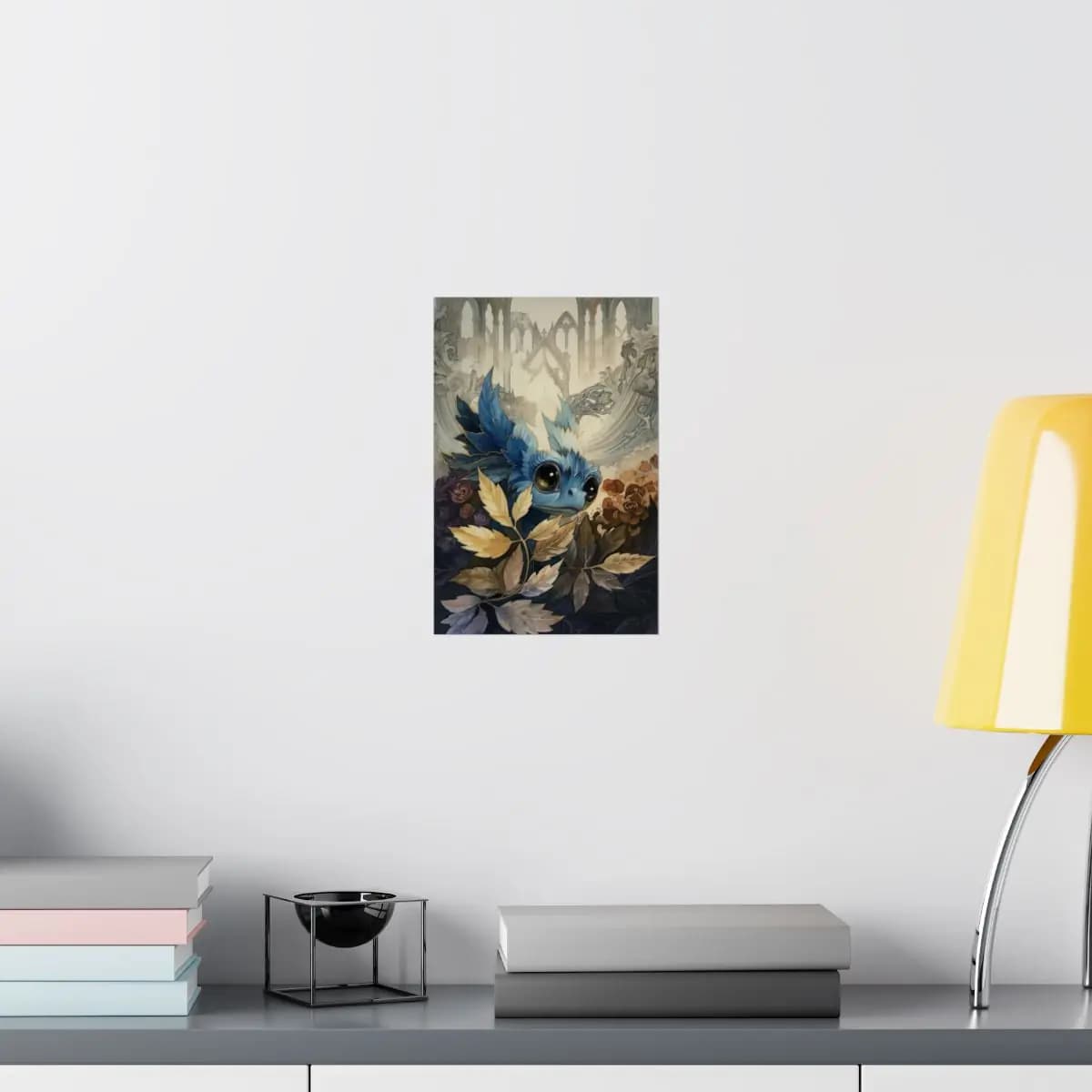 Blue Dragon Nestled Among Gothic Ruins - Matte Vertical Posters mockup angle 8