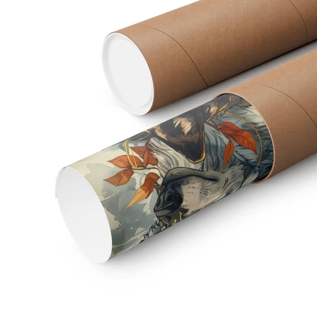 Blue-Eyed Wolf Pack Among Autumn Leaves - Matte Vertical Posters mockup angle 3