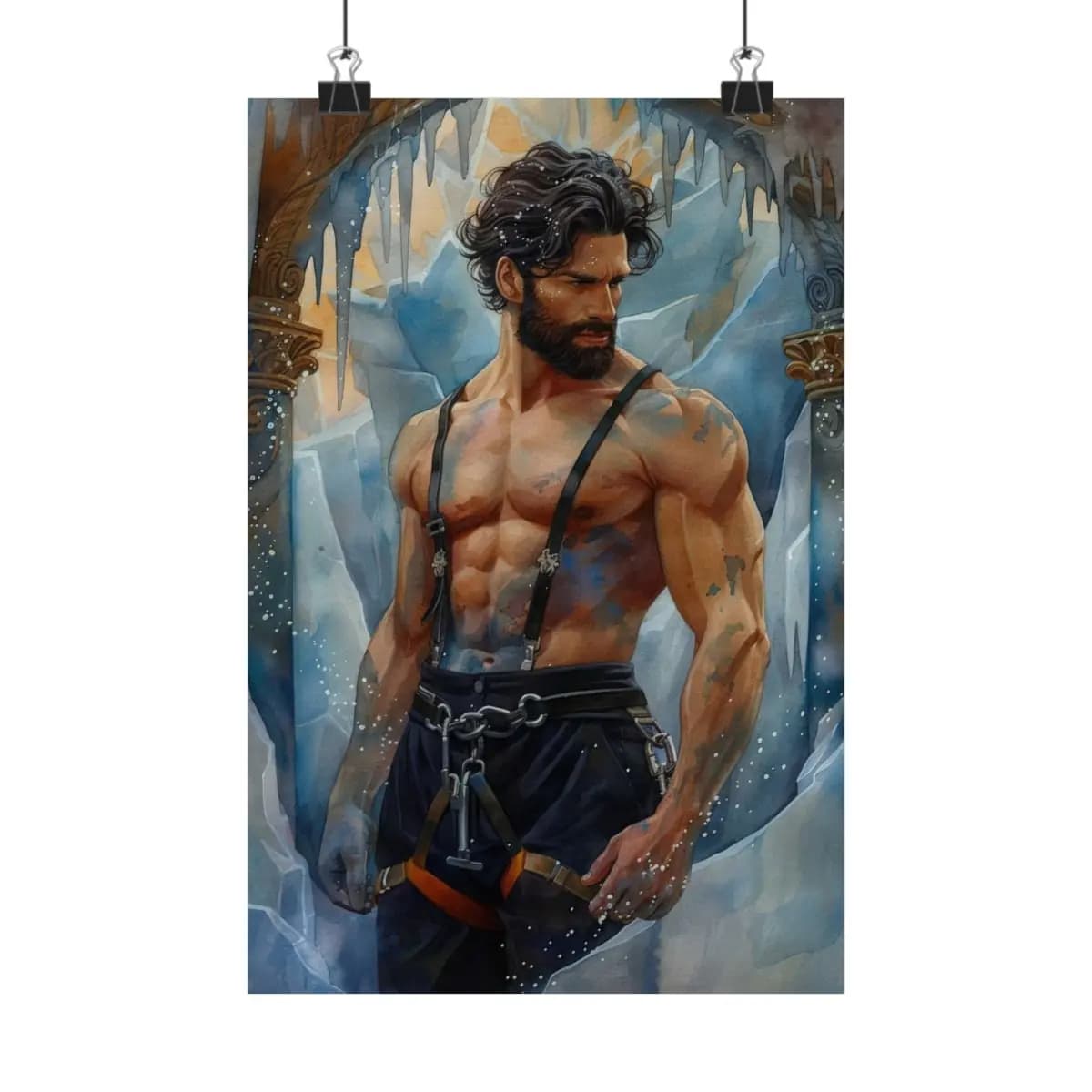 Tattooed Warrior Before a Frozen Palace Gate - Matte Vertical Posters mockup angle 1