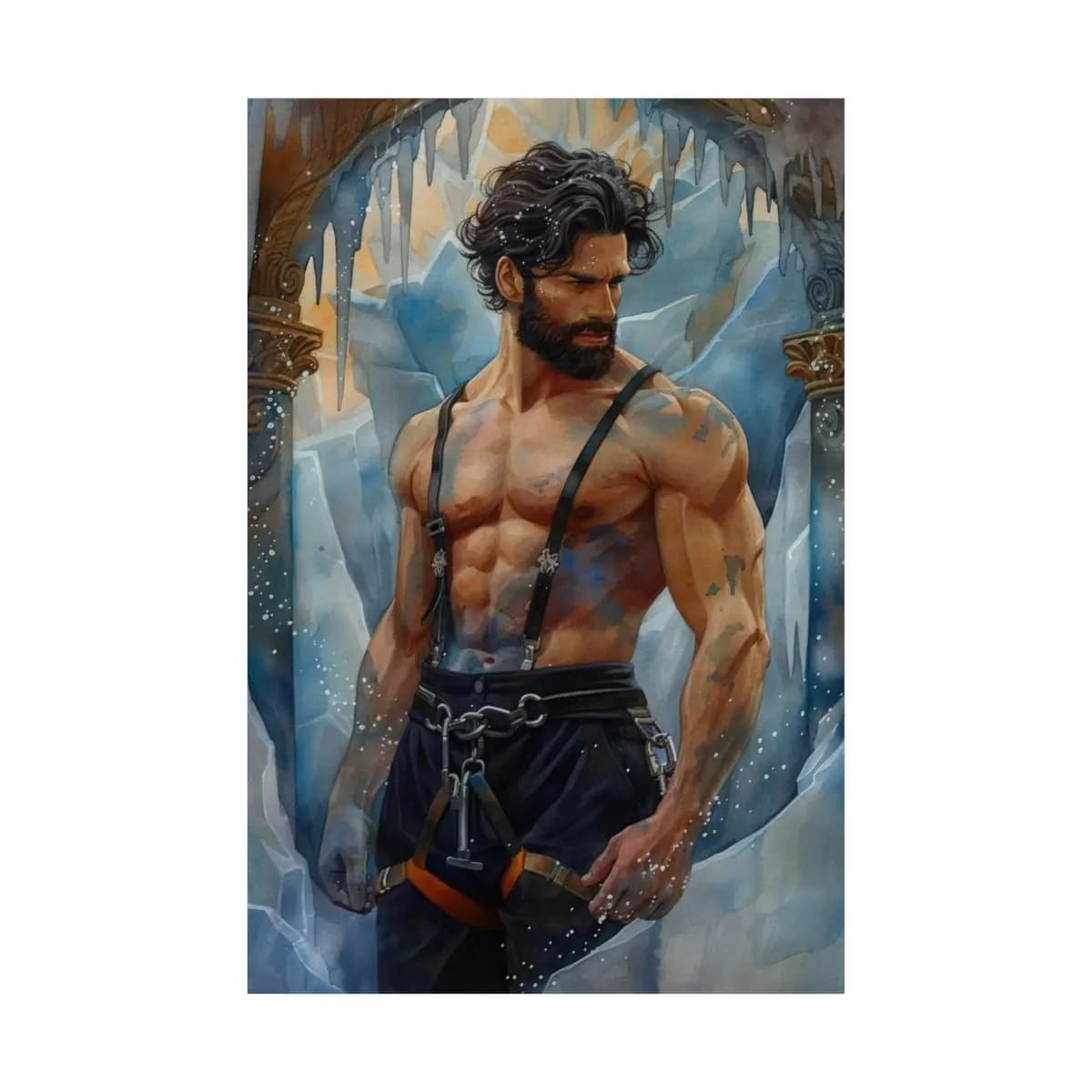 Tattooed Warrior Before a Frozen Palace Gate - Matte Vertical Posters mockup angle 2