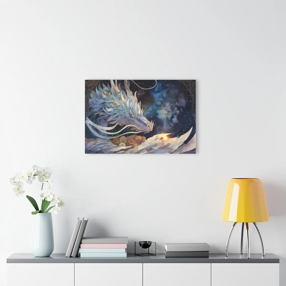 Celestial Dragon Guardian of the Starlit Hoard - Acrylic Prints (French Cleat Hanging) mockup angle 4