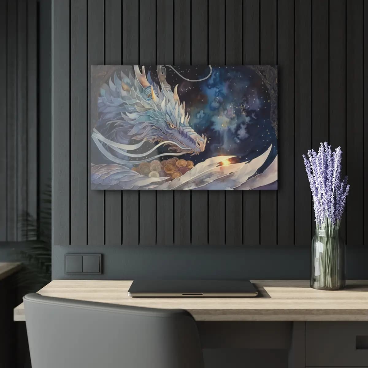 Celestial Dragon Guardian of the Starlit Hoard - Acrylic Prints (French Cleat Hanging) mockup angle 5