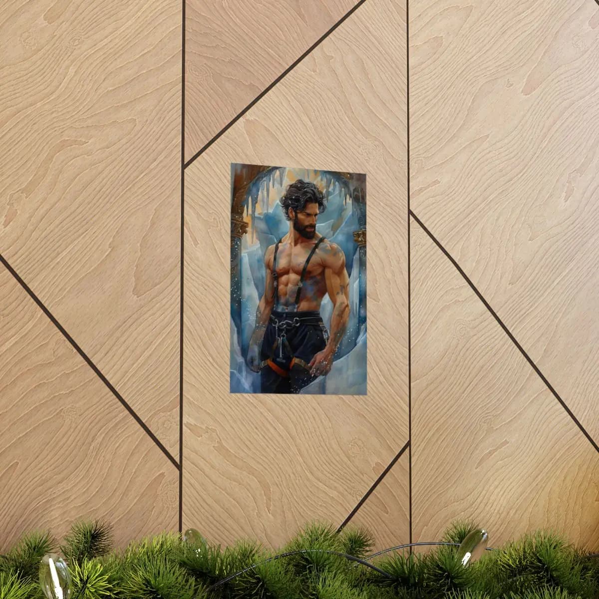 Tattooed Warrior Before a Frozen Palace Gate - Matte Vertical Posters mockup angle 5