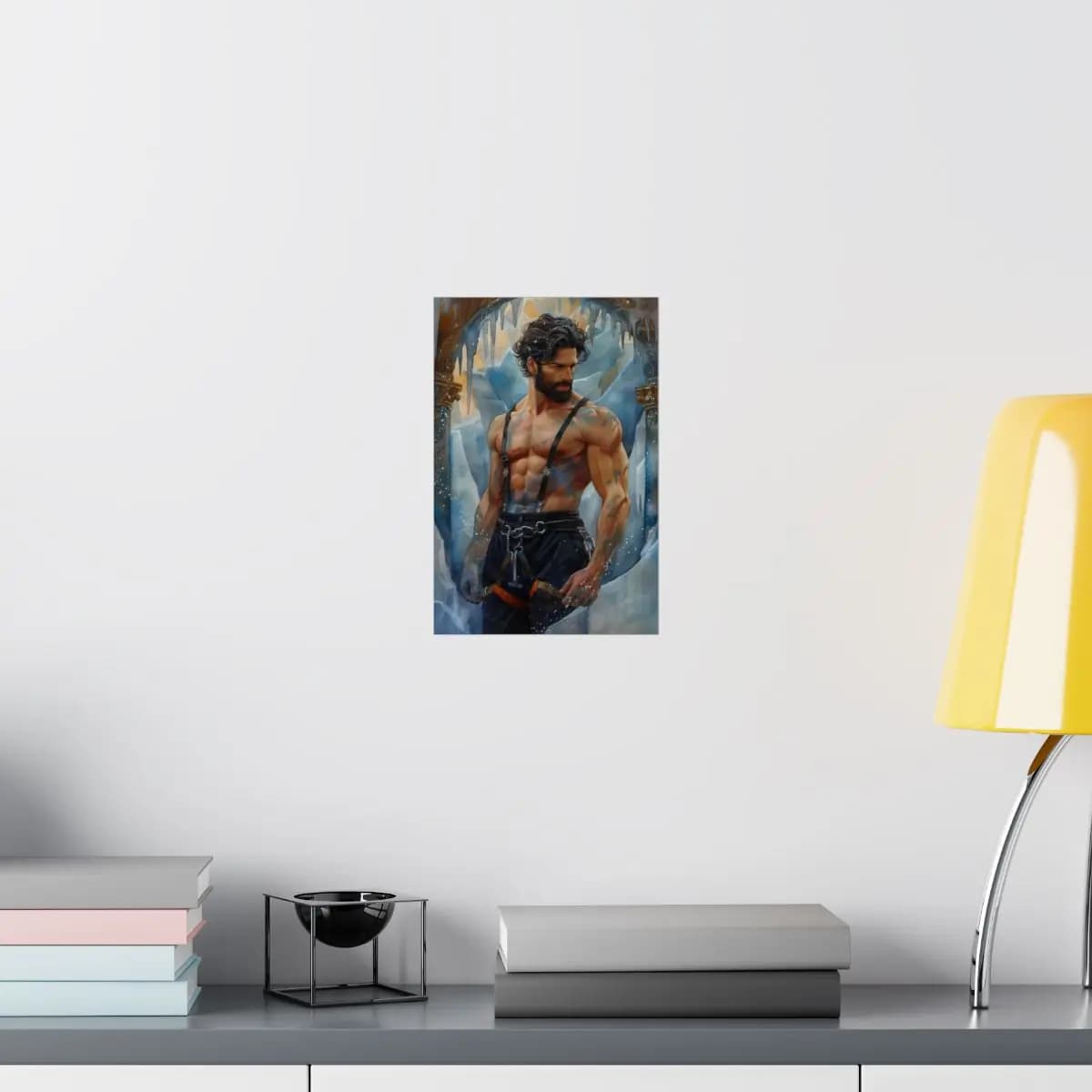 Tattooed Warrior Before a Frozen Palace Gate - Matte Vertical Posters mockup angle 8