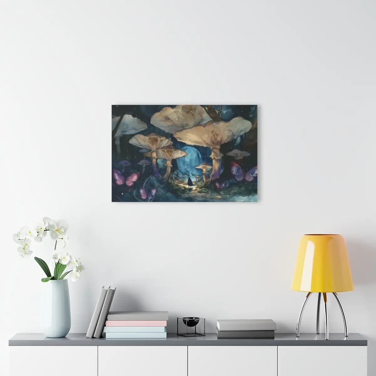 The Wanderer at the Threshold of the Mushroom World - Acrylic Prints (French Cleat Hanging) mockup angle 4