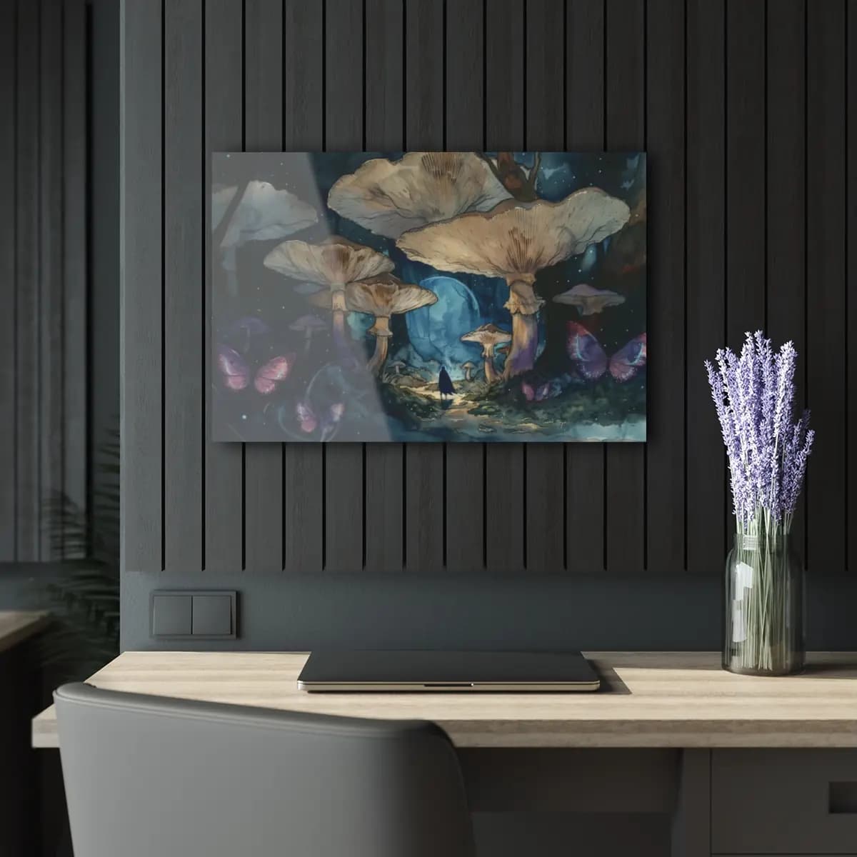 The Wanderer at the Threshold of the Mushroom World - Acrylic Prints (French Cleat Hanging) mockup angle 5