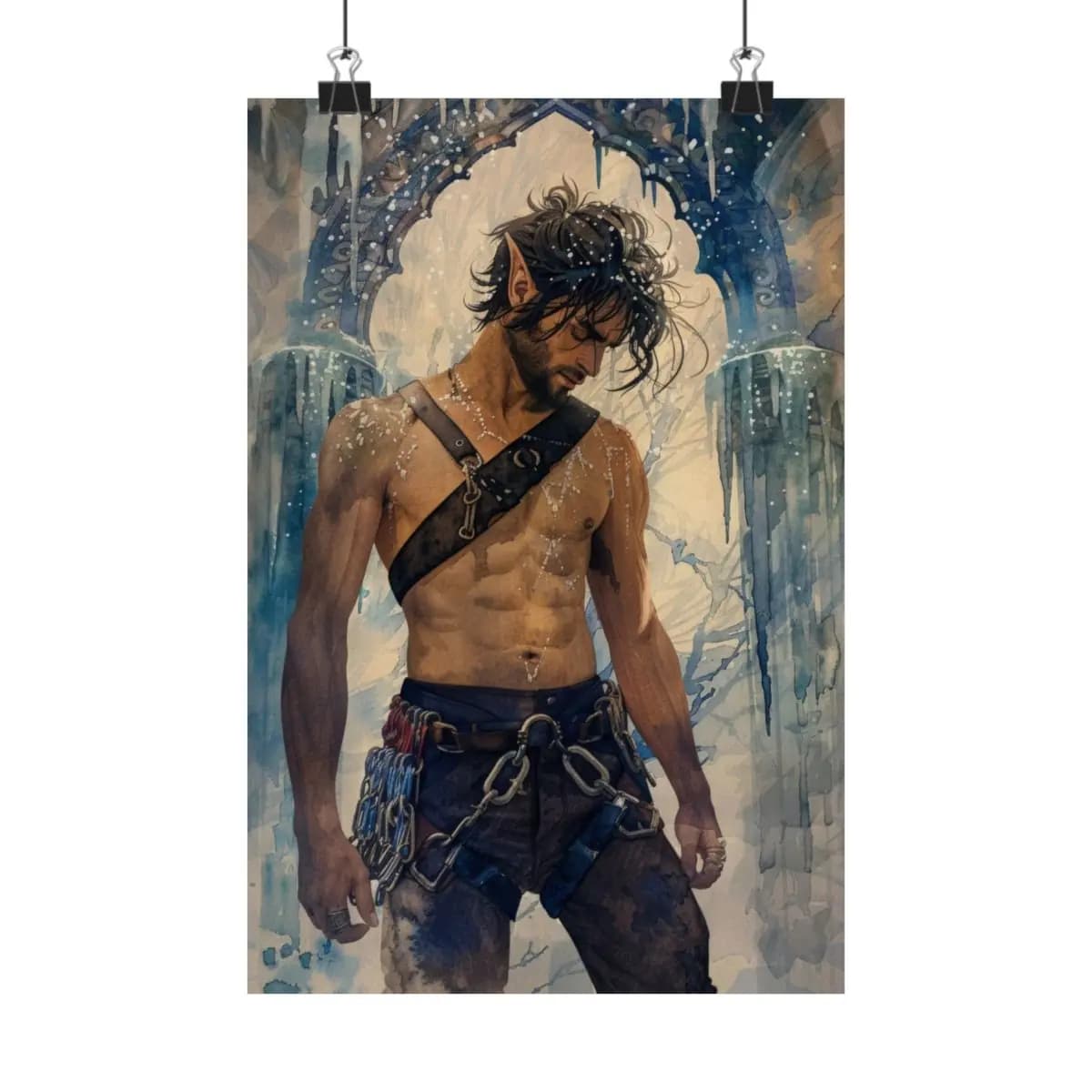 Elven Warrior Beneath the Ice Arch - Matte Vertical Posters mockup angle 1