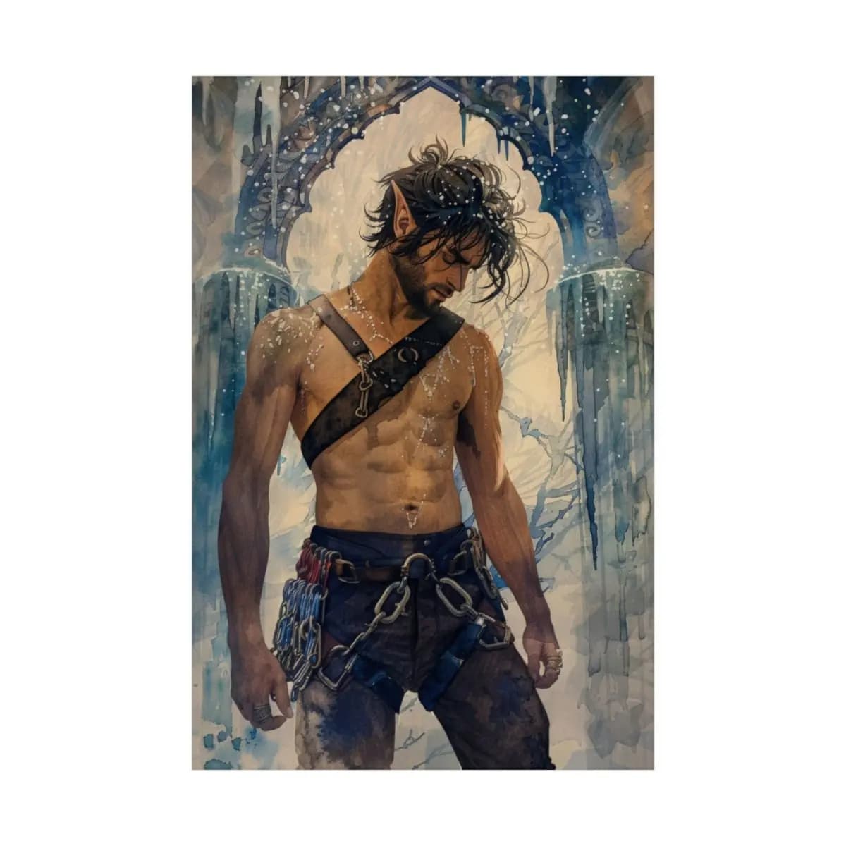Elven Warrior Beneath the Ice Arch - Matte Vertical Posters mockup angle 2