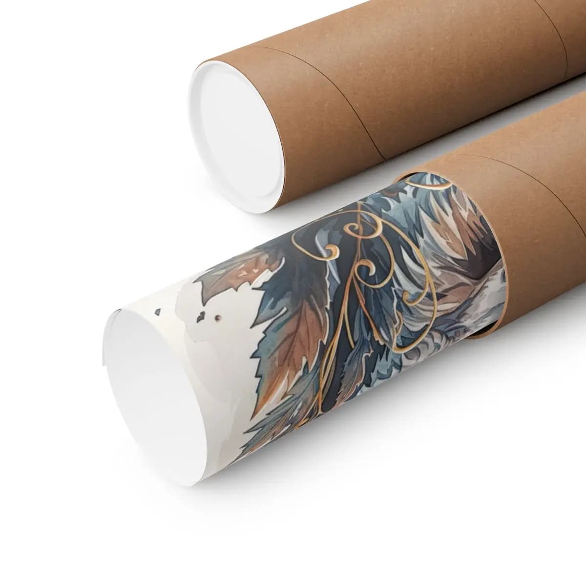 Wild Wolf Portrait with Golden Arabesques - Matte Vertical Posters mockup angle 3